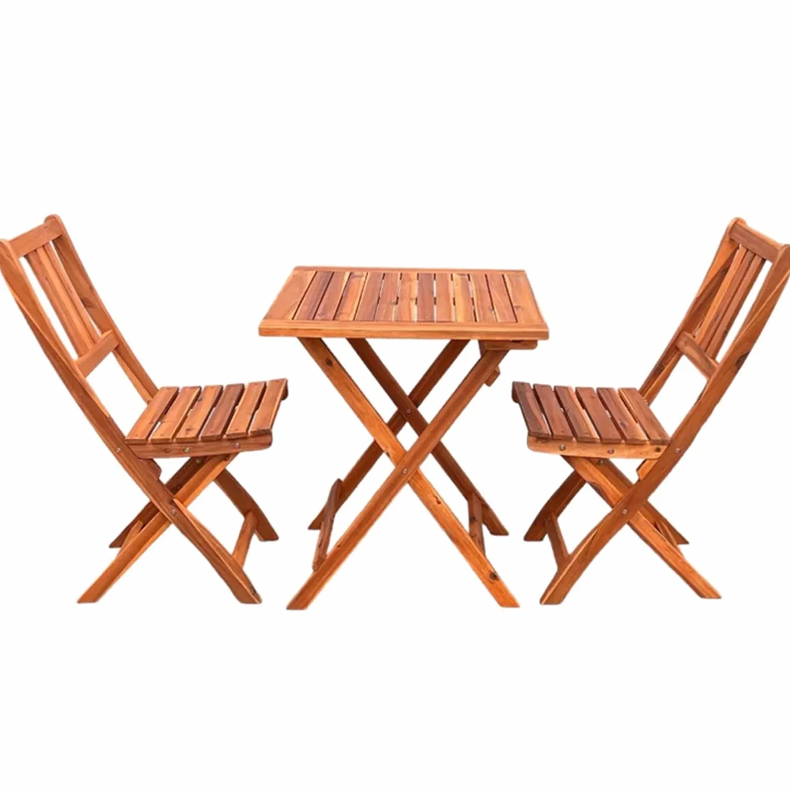 Set de bistró 3 Piezas Madera de Acacia marrón Mesa 60x60x72 cm 2 sillas Plegables Exterior