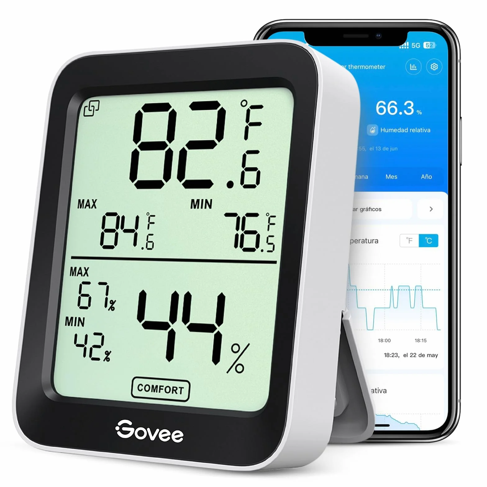 Govee Termómetro Higrómetro Bluetooth LCD Medidor Digital Humedad Temperatura Interior con Almacenamiento Datos Alerta