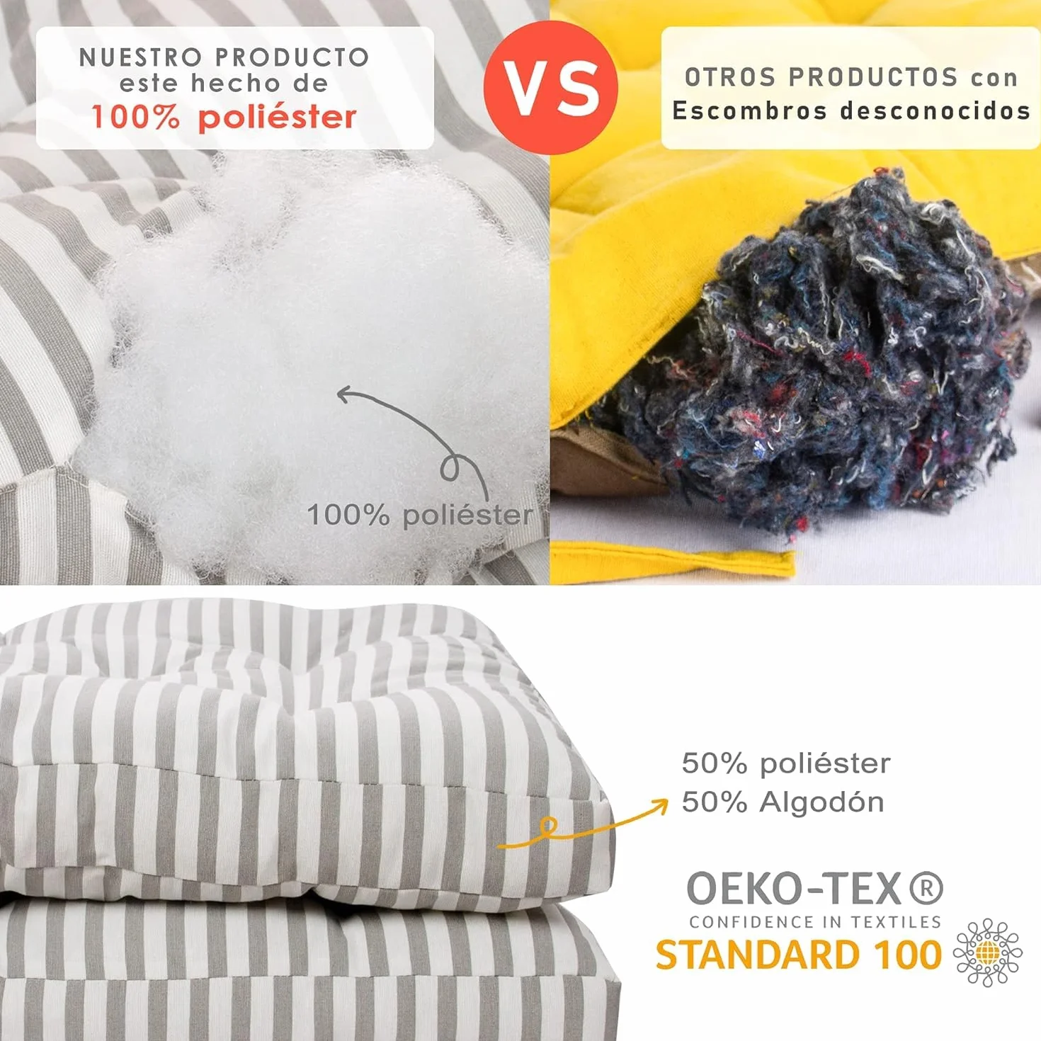 Pack 4 Cojines para Silla 45x45x5 cm Efecto Tridimensional Relleno 100% Poliéster Color Rayas Gris