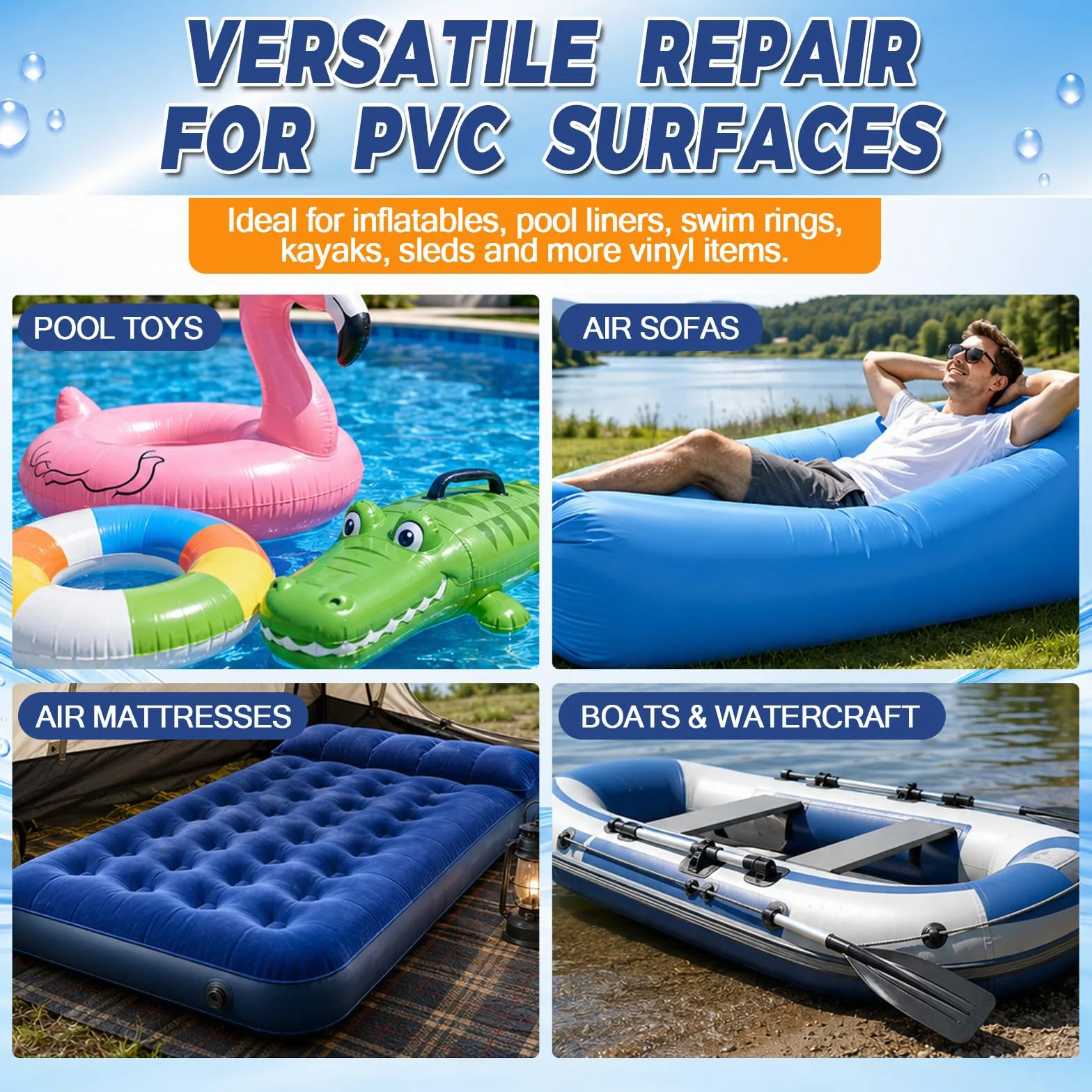 Vigorder Parches Piscina 60ml Kit Reparación Impermeable Vinilo Inflables Piscina Jacuzzi Barco PVC Balsa Kayak Exterior
