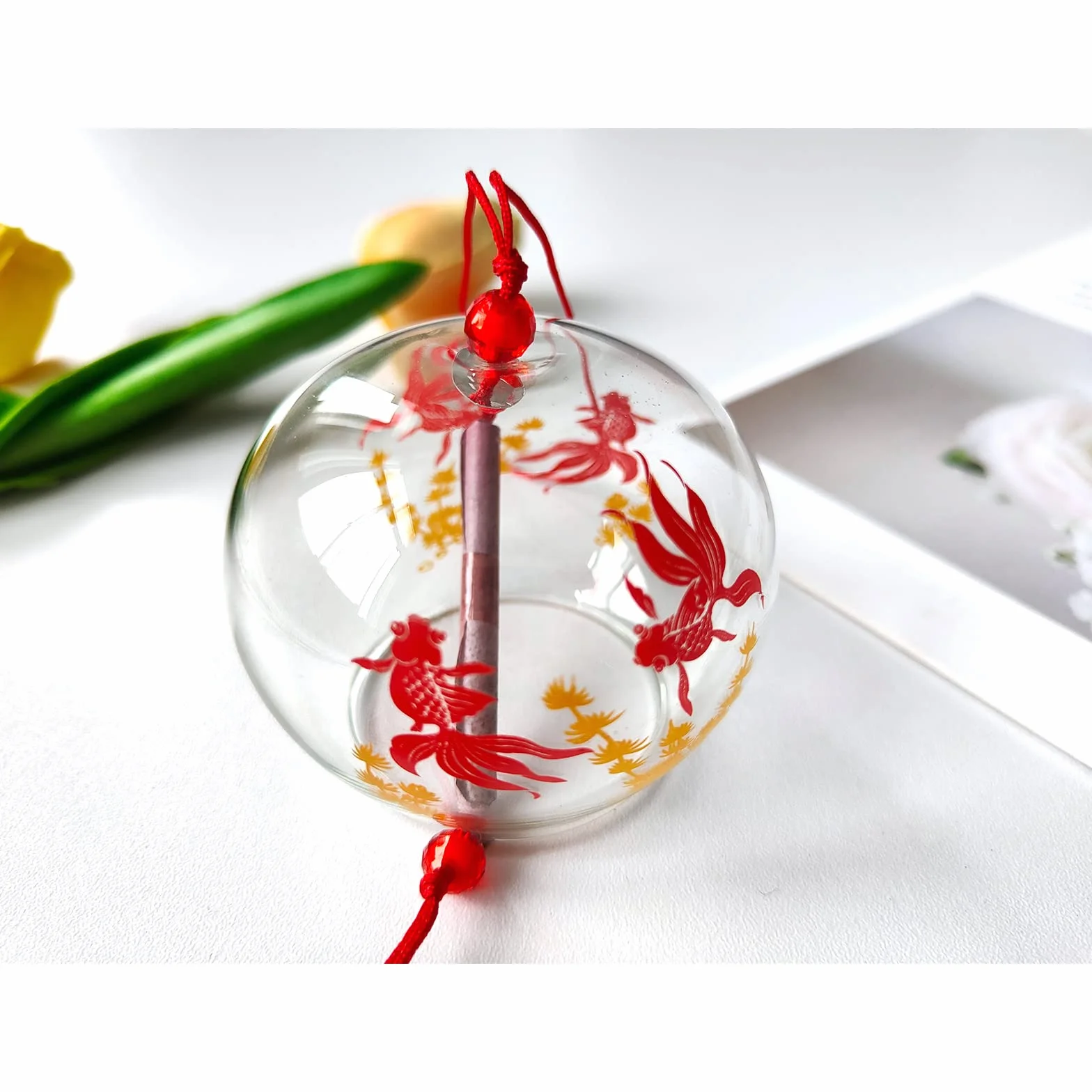 Japonesas campanas de viento de cristal rojo colgantes para decoración interior de coche