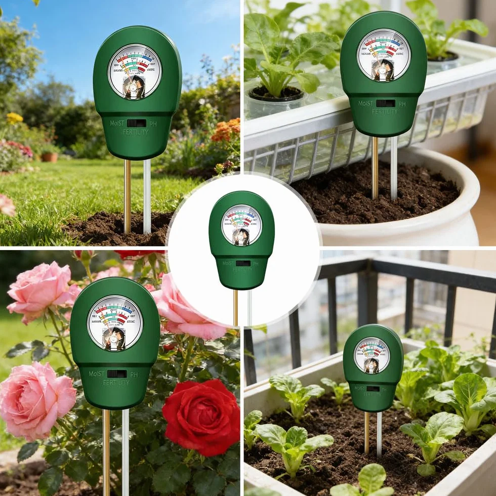 Medidor de Humedad del Suelo 3-en-1, Medidor Humedad Plantas con Prueba de PH, Luz, para Jardinería