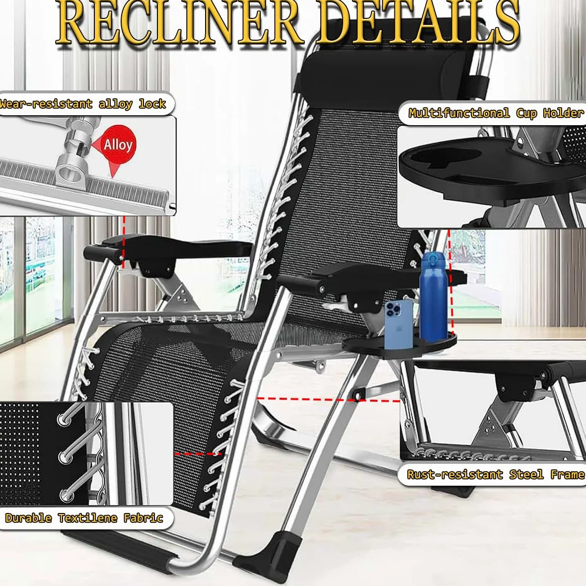 Tumbonas Plegables con Cojin，Silla Gravedad Cero Tumbona Interior Oficina Piscina Exterior Reclinable Salon de Playa Jardin Camping Terraza con Reposapies (Pesimista 2 Sillas)