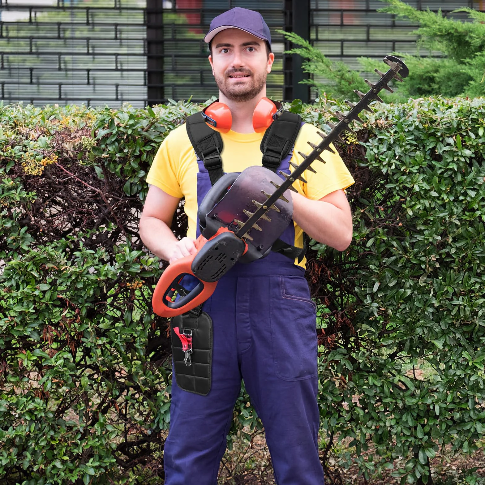 Correa para Desbrozadora Ajustable para Hombro y Cintura Negro para Uso Cómodo en Jardinería con Hebilla Fácil de Usar y Gancho de Transporte Ergonómico