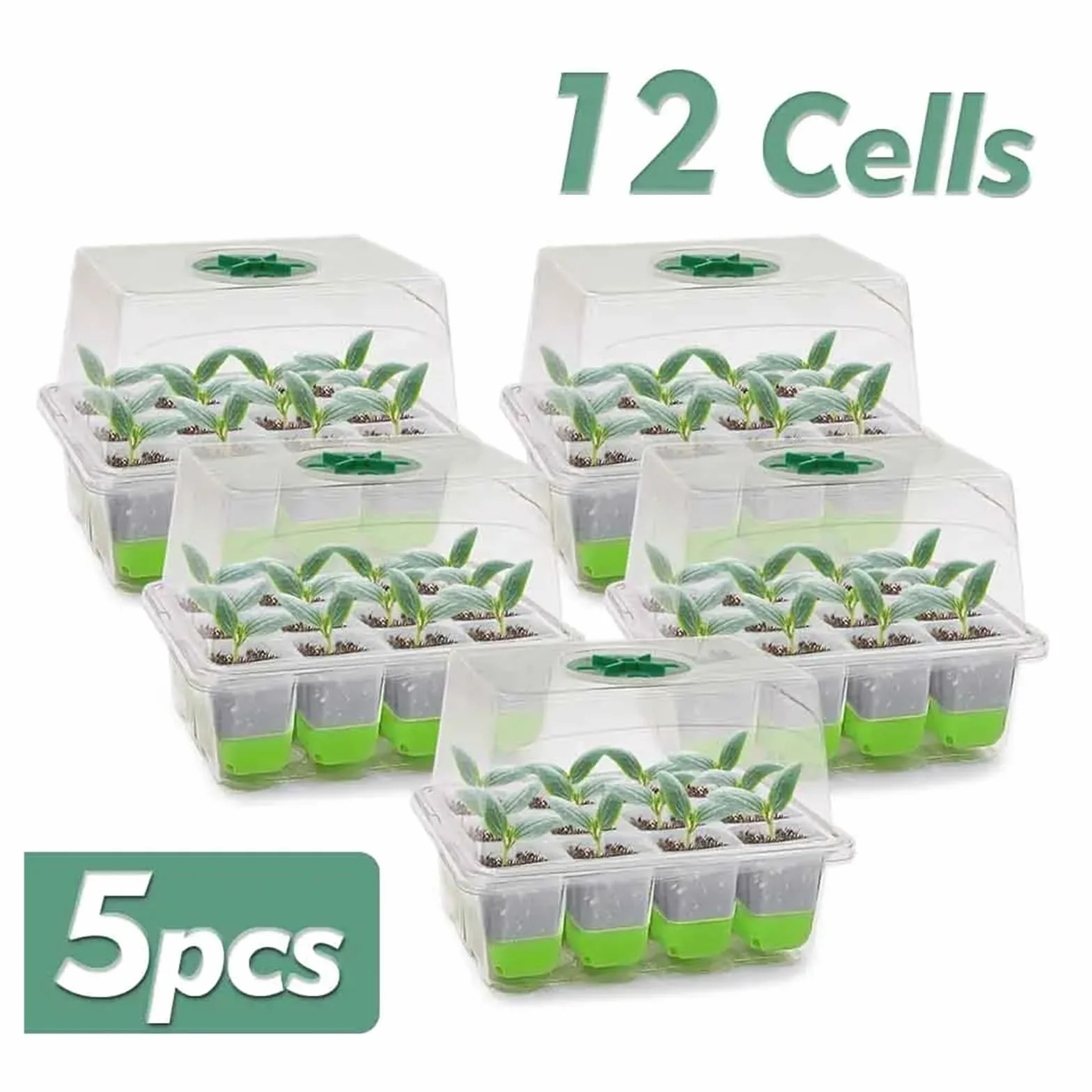 Bandejas para Semillas Bandeja de Inicio de plántulas de 12 Celdas con Cubierta Transparente Caja de germinación de Humedad Invernadero de Crecimiento for jardín Interior para Semilla(5pcs)