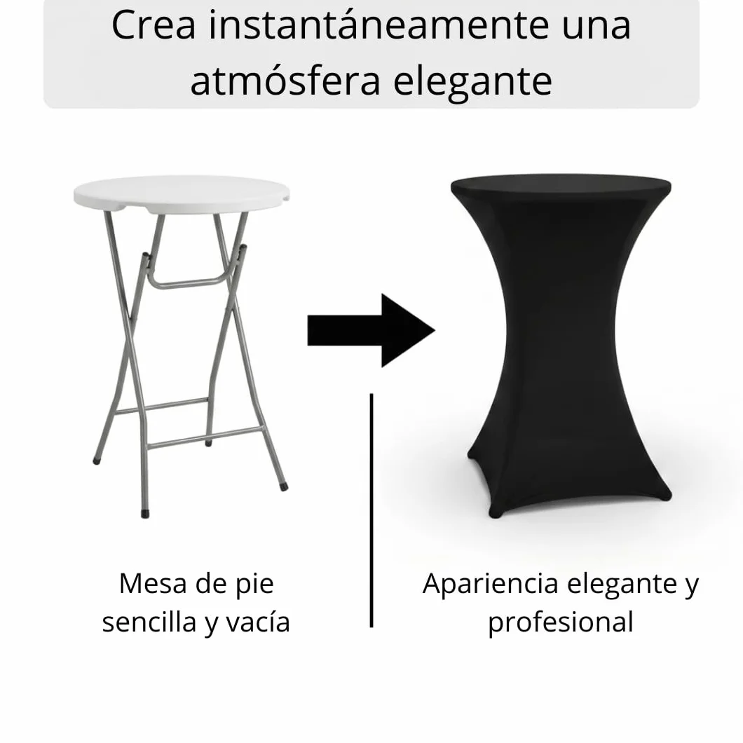 Saaf Faldas de Mesa de Lujo Negro - Juego de 4 - Funda Elástica Lavable para Mesa de 80-85cm