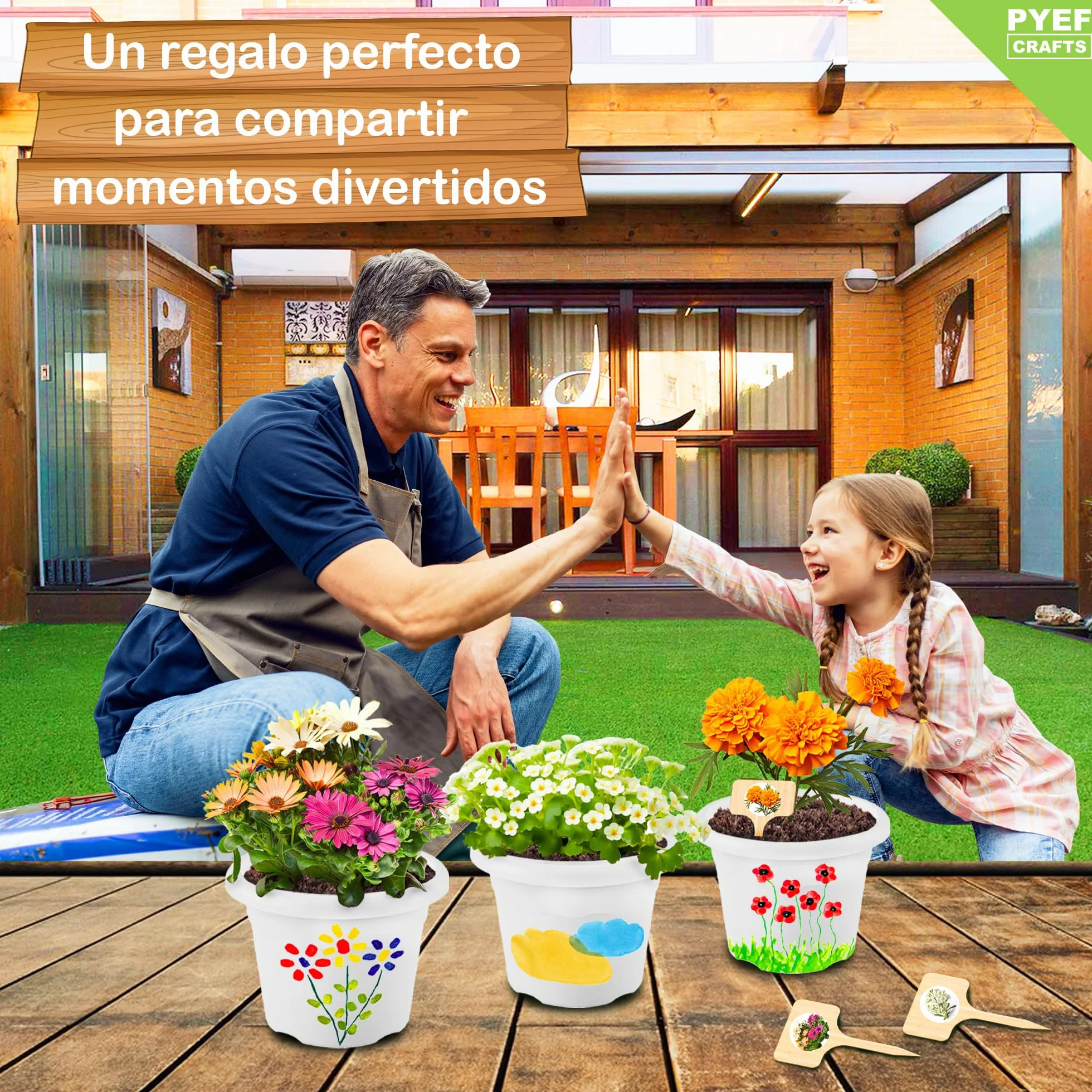 PYEF CRAFTS Kit Cultivo Flores Pinturas para Niños - Huerto Urbano Manualidades Juguetes 3-10 años