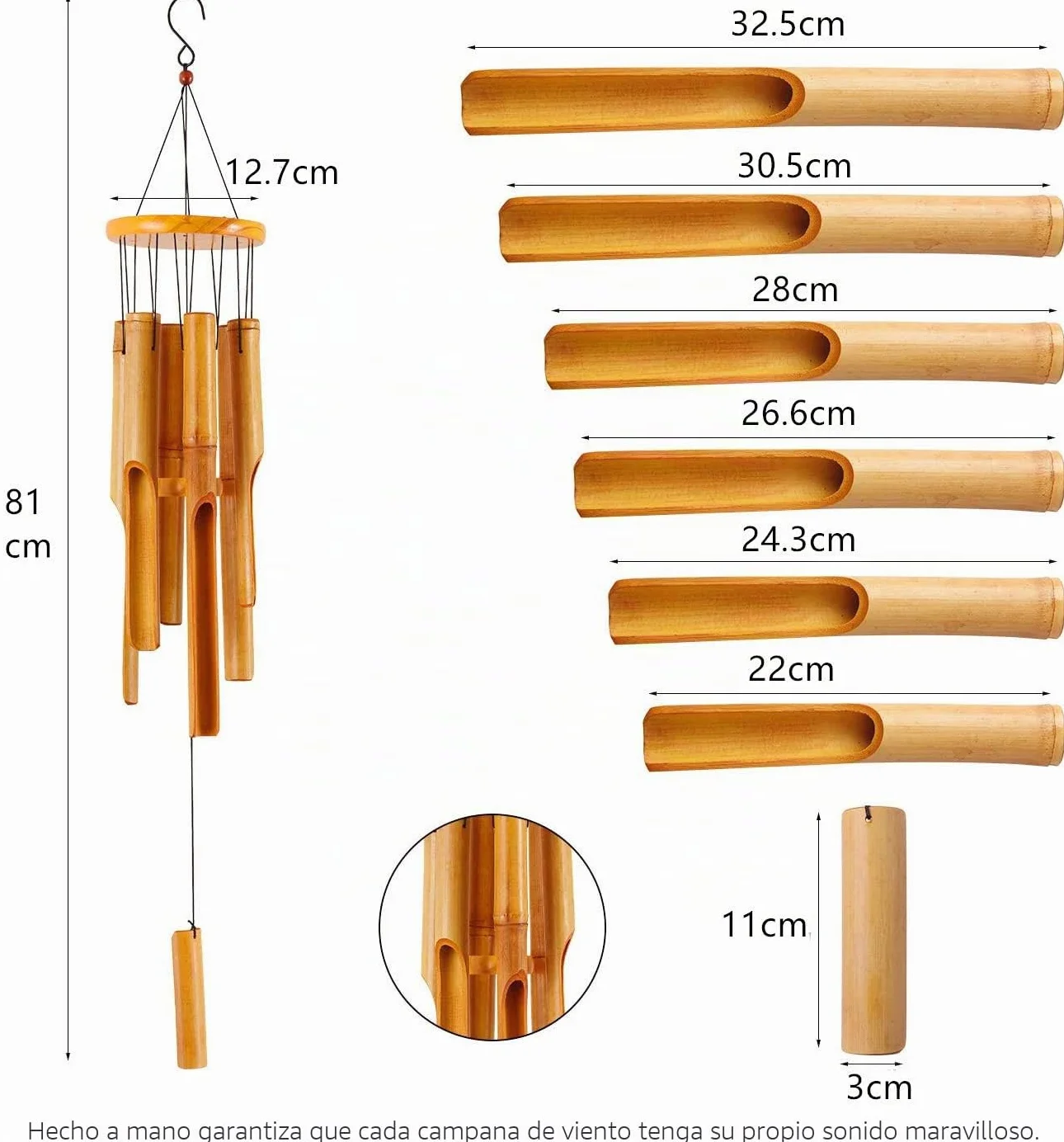 Campanillas de Viento de Bambú de Madera Decorativas 32 pulgadas para Jardín Patio