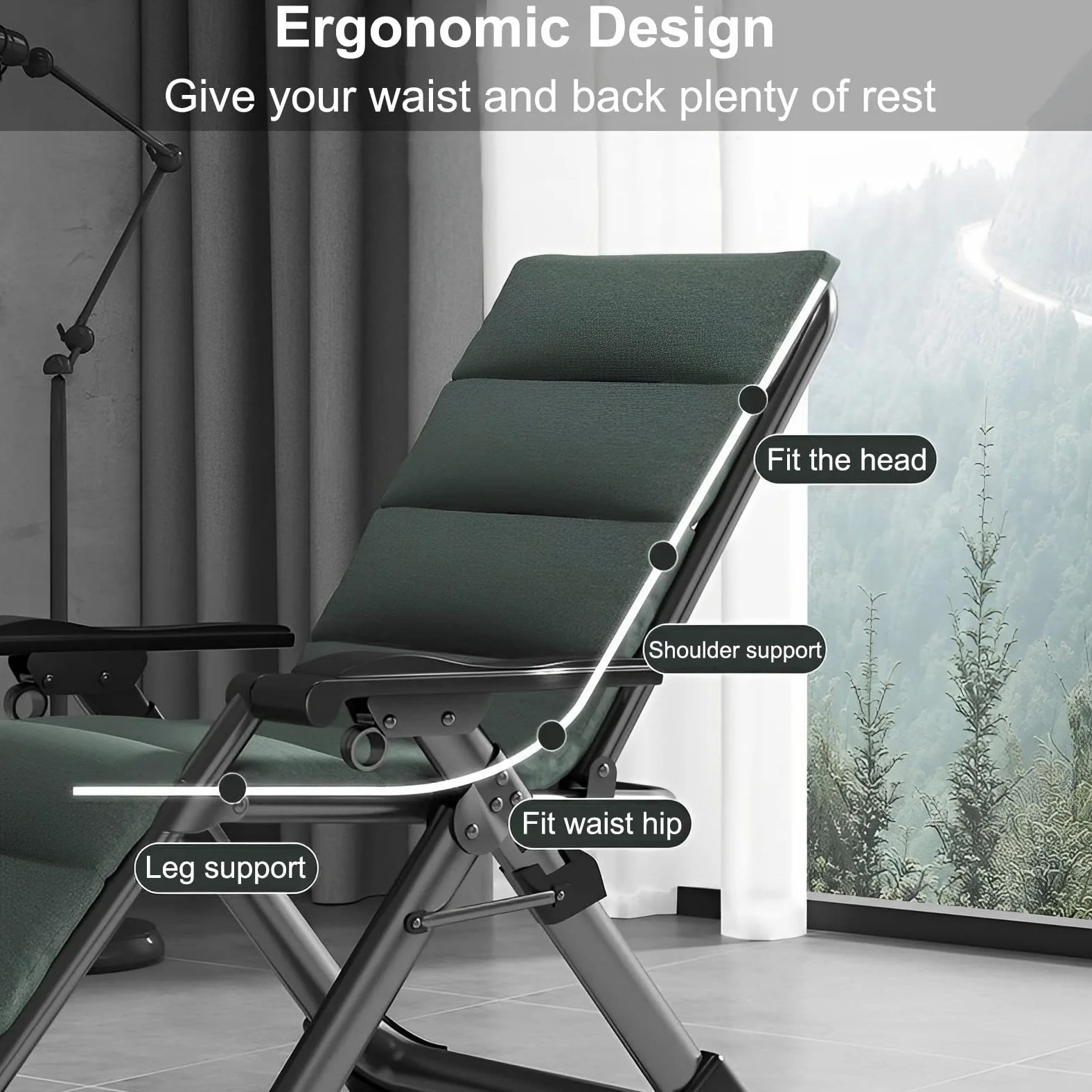 Tumbona Plegable, Silla Reclinable De Jardín, Silla Gravedad Cero con Soporte para Bebidas, Soporta hasta 180 Kg, Tumbona Jardin Exterior para Playa Piscina Hamaca Reposabebidas (Color : Linen Green