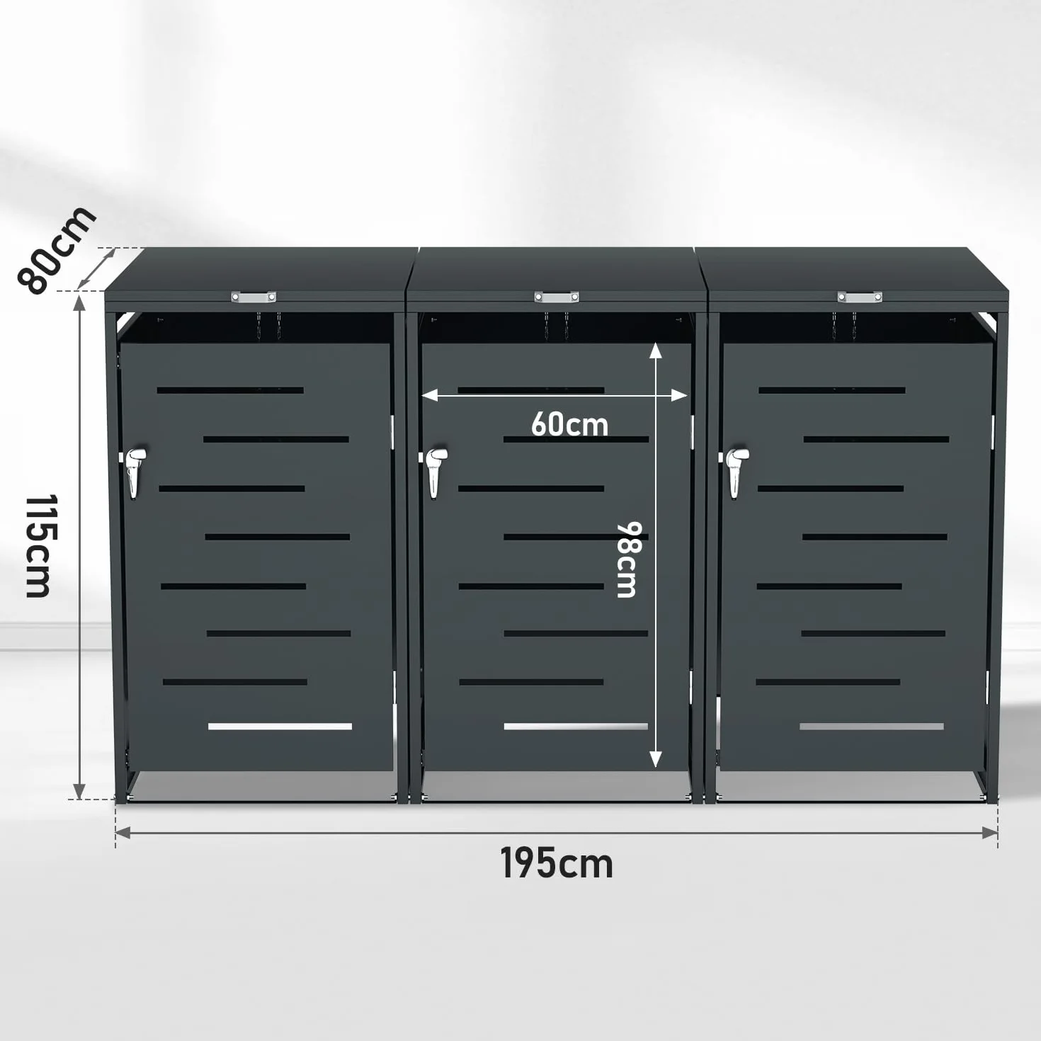 Caja para 3 cubos de basura 120L 240L acero resistente intemperie ventilación antracita