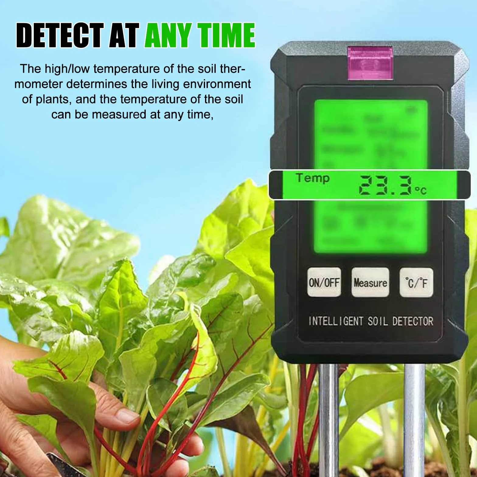 Vegena Medidor de humedad 6 en 1 para plantas, medidor de suelo pH temperatura luz solar humedad ambiental