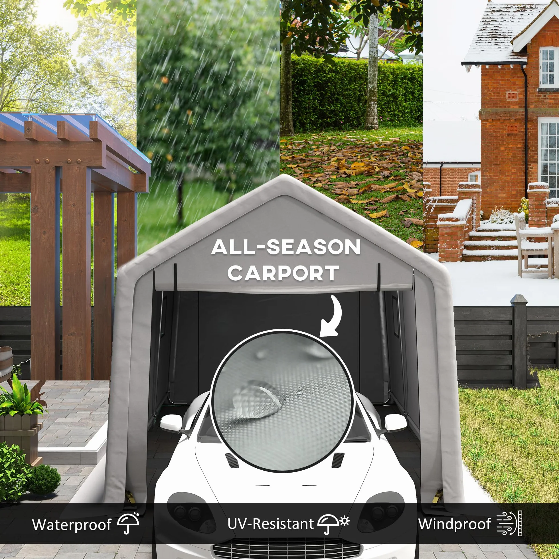Outsunny Carport 3 x 5,2 m Cobertizo para Coche Exterior con Puerta Enrollable Gris
