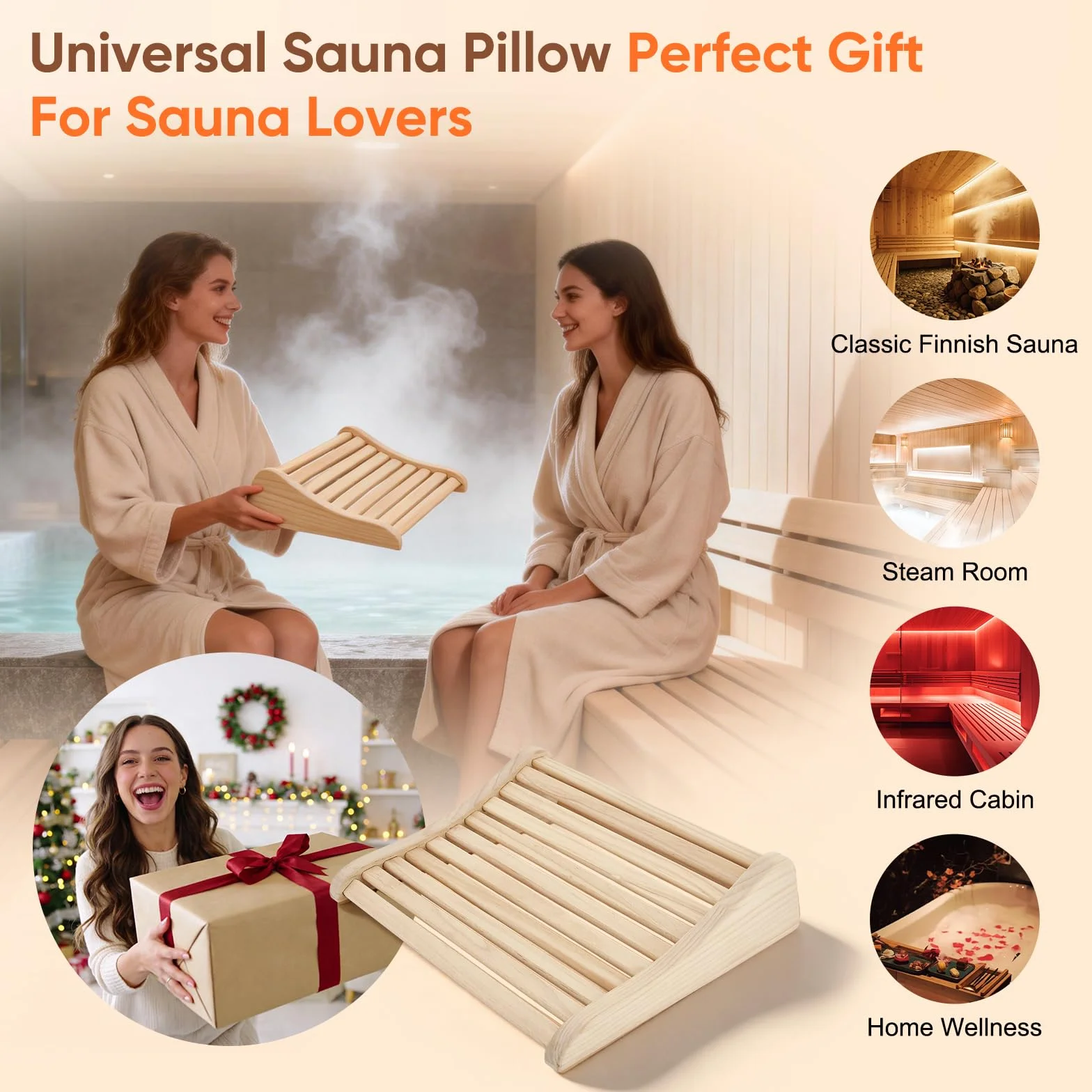 Reposacabezas de Sauna de Madera 2 Piezas, Almohada Cervical Ergonómica para Sauna, Soporte de Cabeza de Madera Natural de Cedro, Accesorio de Sauna para Relajación y Confort 37x33x10cm