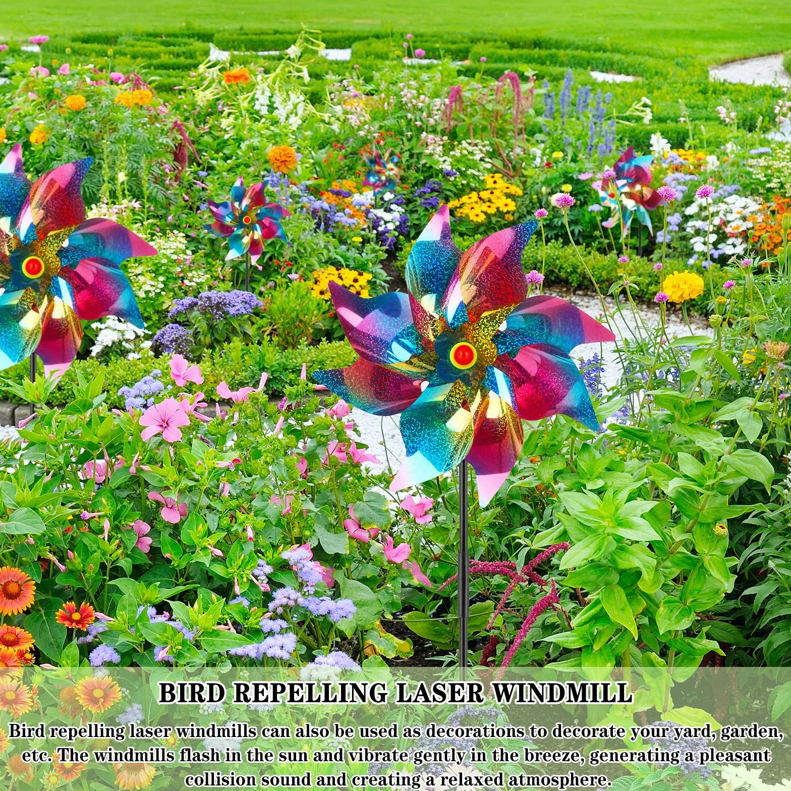 Shyllin Molino de Viento Reflectante 53cm Ahuyenta Pájaros Antipalomas para Jardín, Balcón