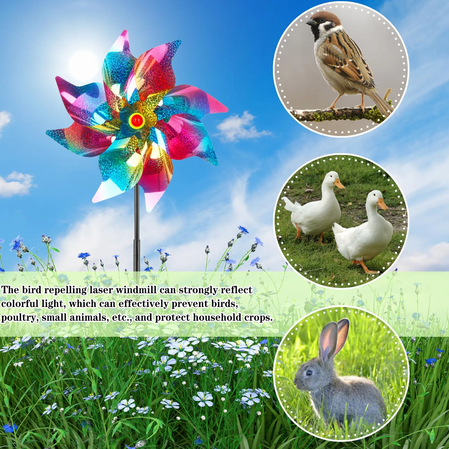 Shyllin Molino de Viento Reflectante 53cm Ahuyenta Pájaros Antipalomas para Jardín, Balcón