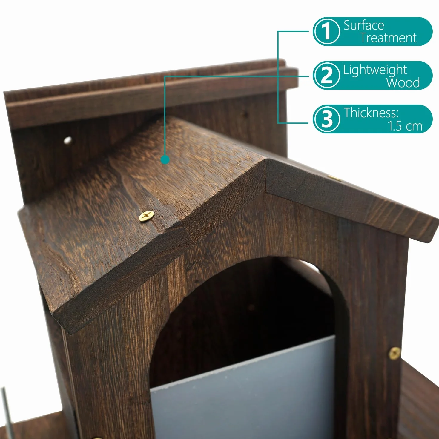 Comedero de madera para ardillas plataforma comida gran capacidad color madera oscura