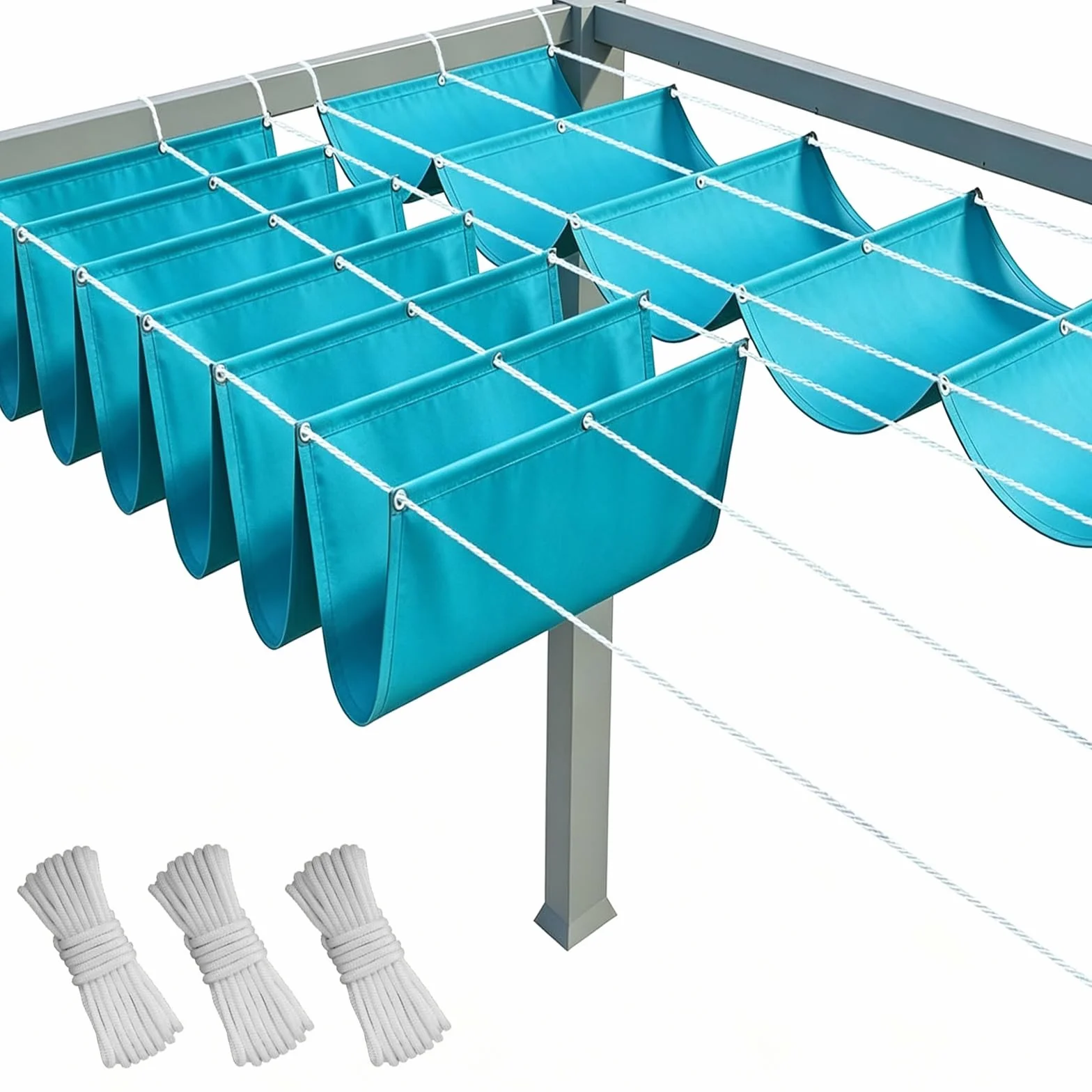 Toldo Retráctil de Onda 100 x 450 cm Impermeable Ondulada Toldos Exterior Protección Rayos UV Resistente Al Desgarro con Ojales y Cuerdas para Jardín Porche Patio Barbacoa, Azul Cielo