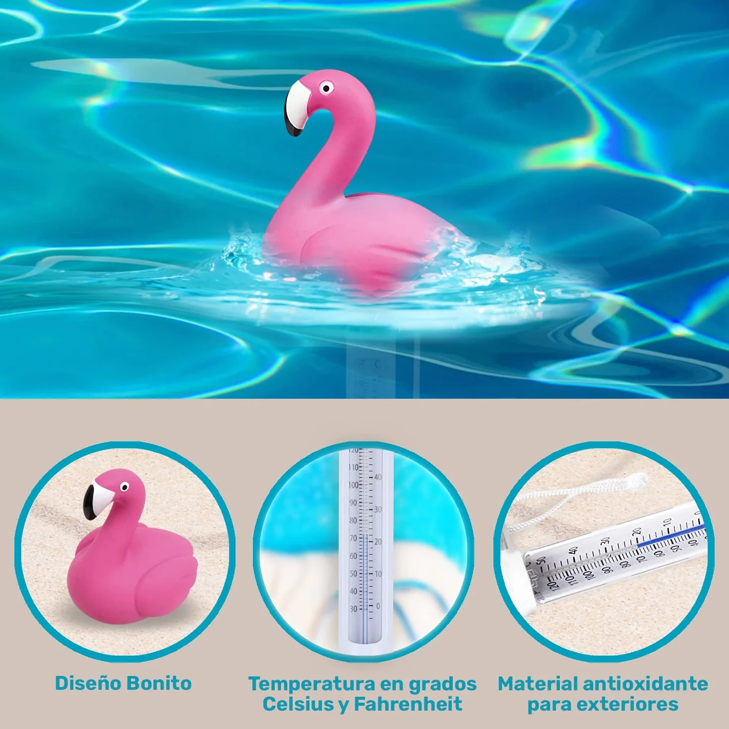 Termometro Piscina Flotante con Cuerda Resistente para Piscinas Estanque SPA