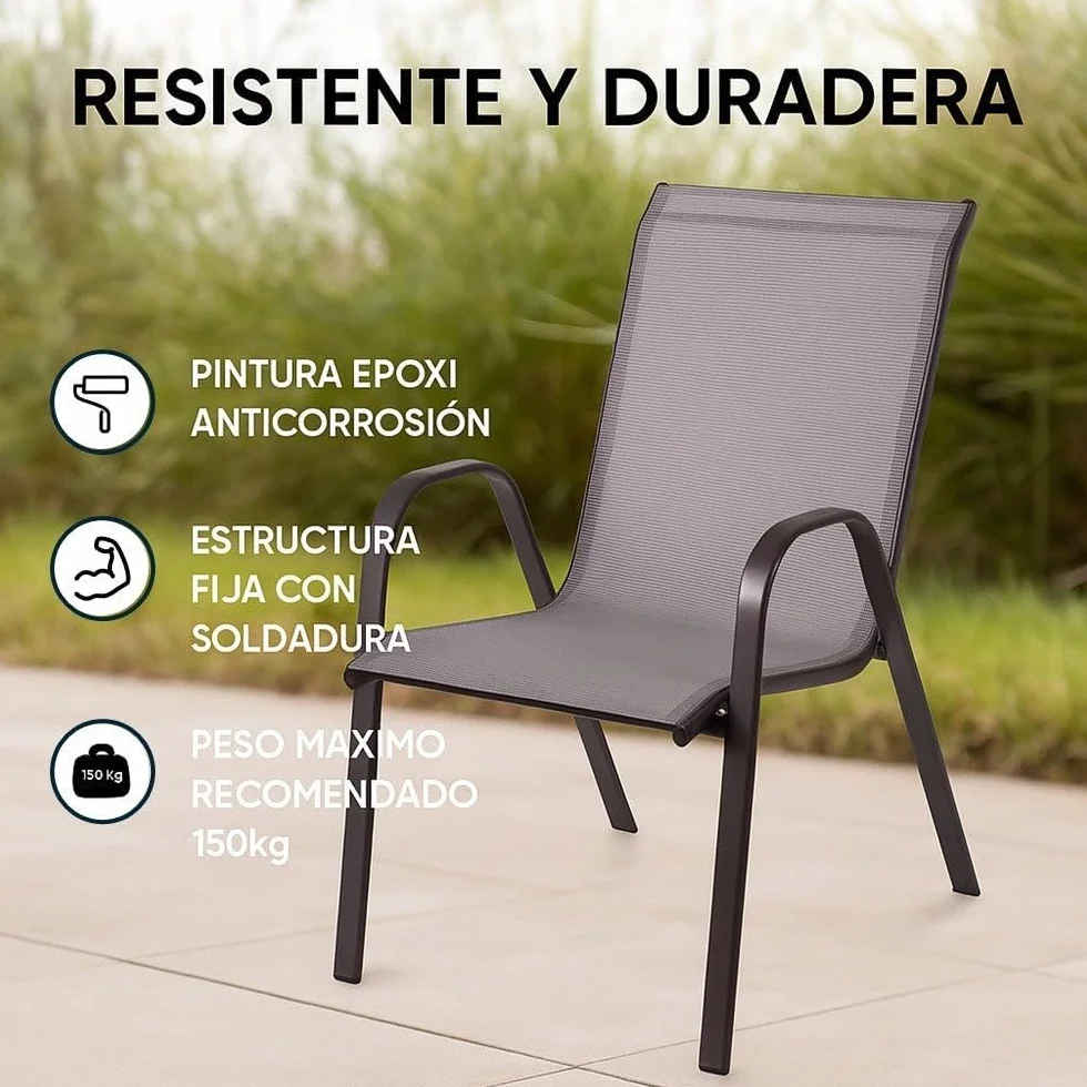 MONTY Conjunto Exterior Mesa 60 cm Acero Cristal Templado 2 Sillas Textileno Antracita