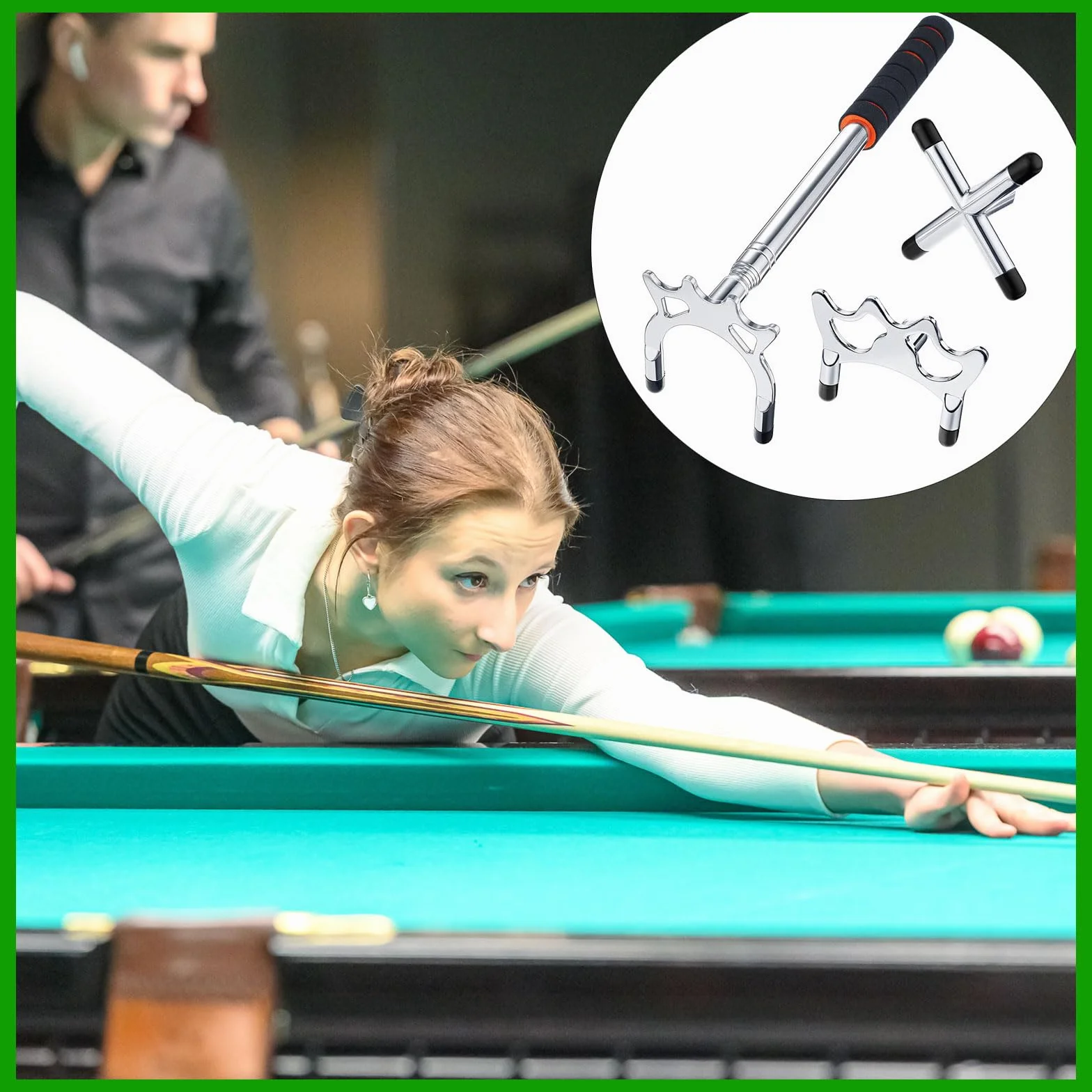 Puente de Billar Retráctil con 3 Cabezales Extraíbles para Snooker