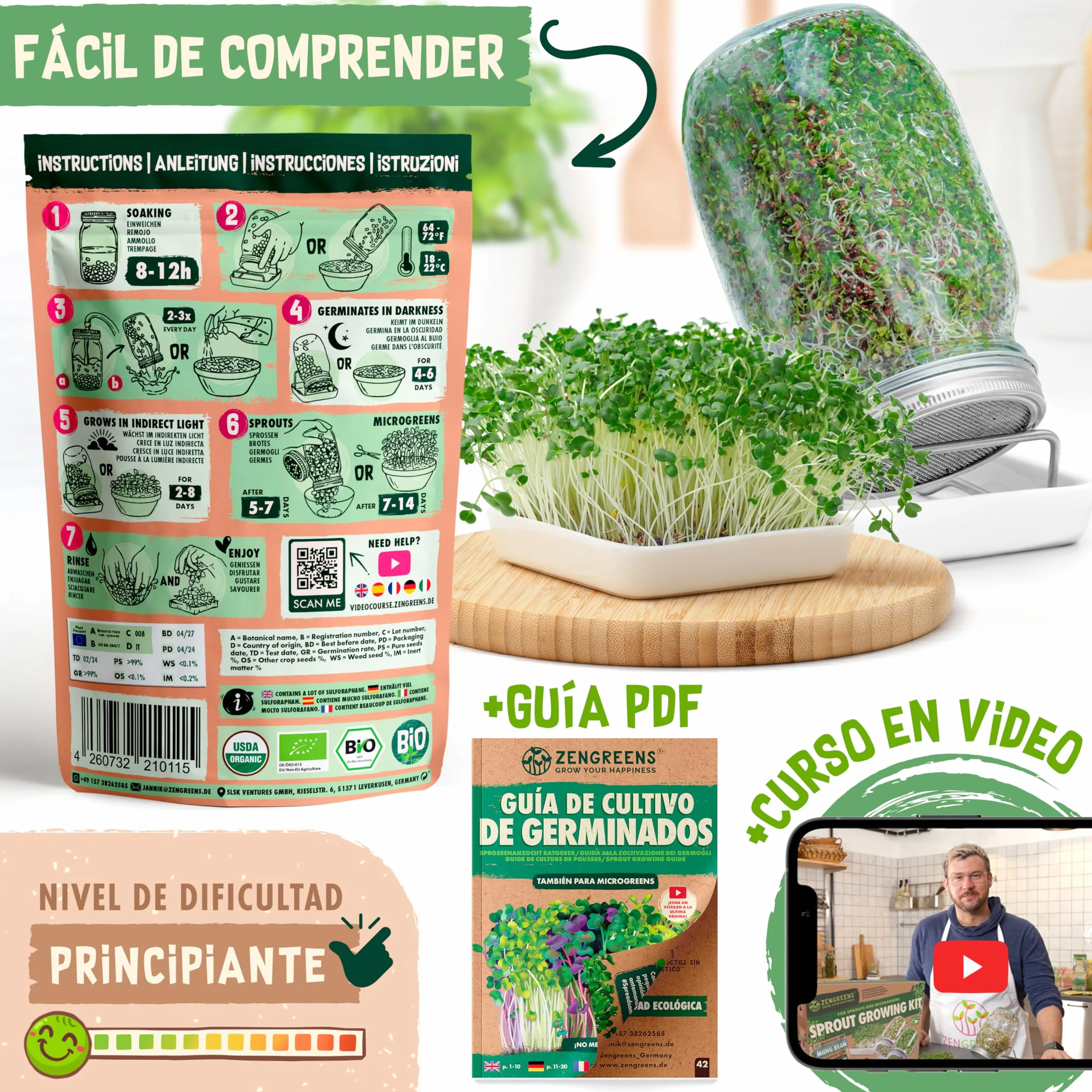 Semillas de brócoli ecológico ZenGreens® - Brotes de cime di rapa - Microgreens - 10g, 200g, 500g