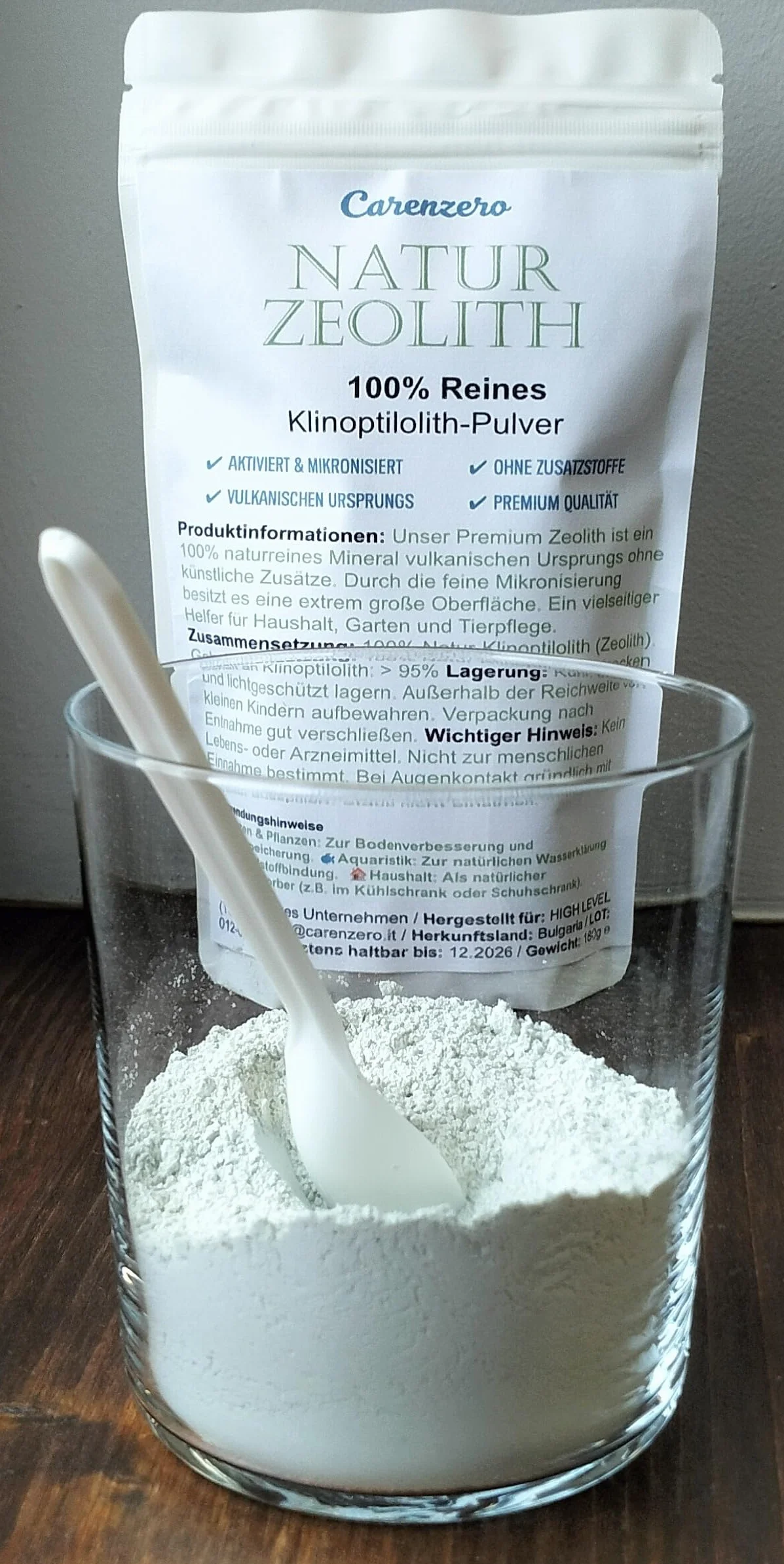 Zeolita clinoptilolita en polvo 95% micronizado activado 180 g tierra volcánica fina molida sin aditivos