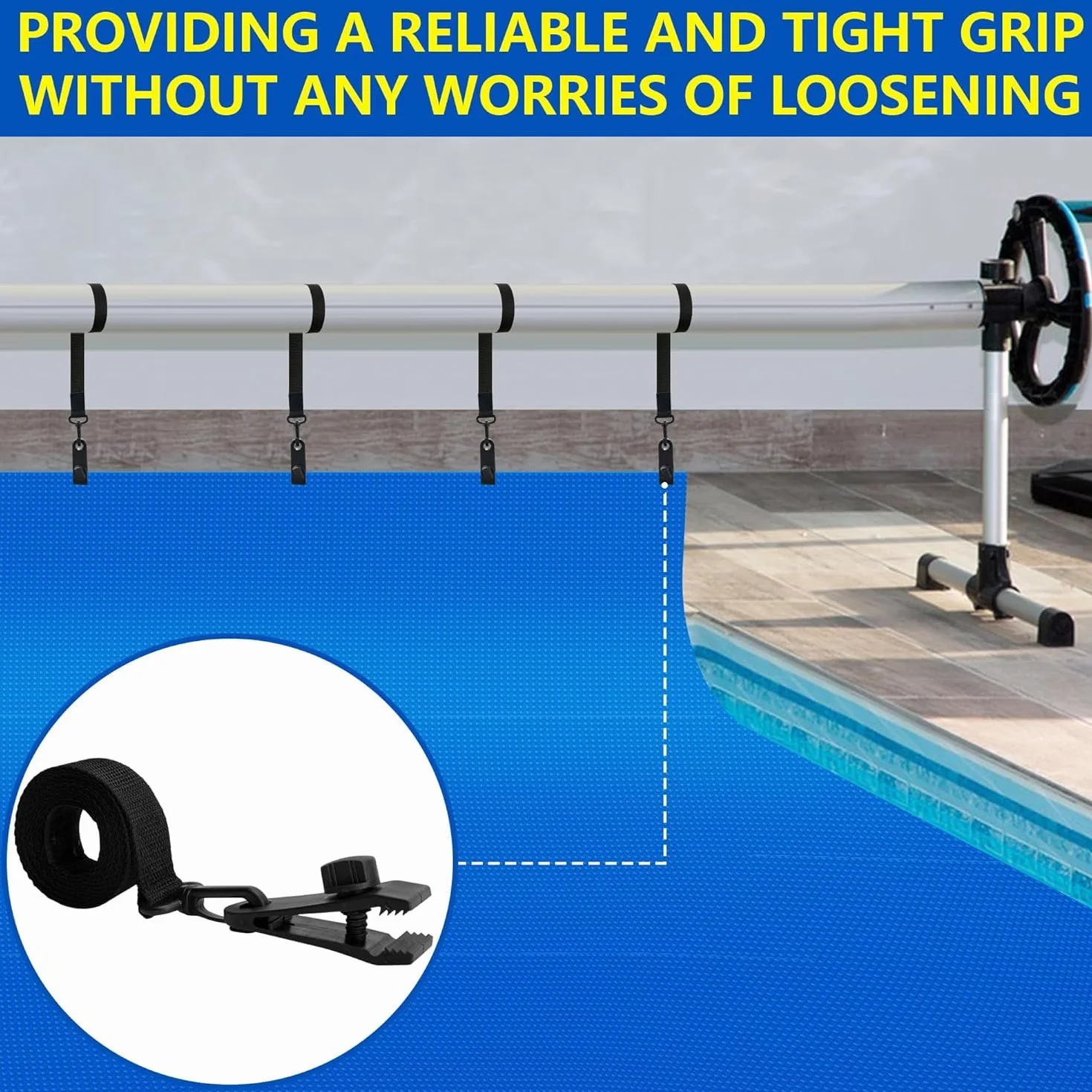 Enrollador de piscina – Juego de 8 bandas de fijación y grapas para sistema de enrollado móvil