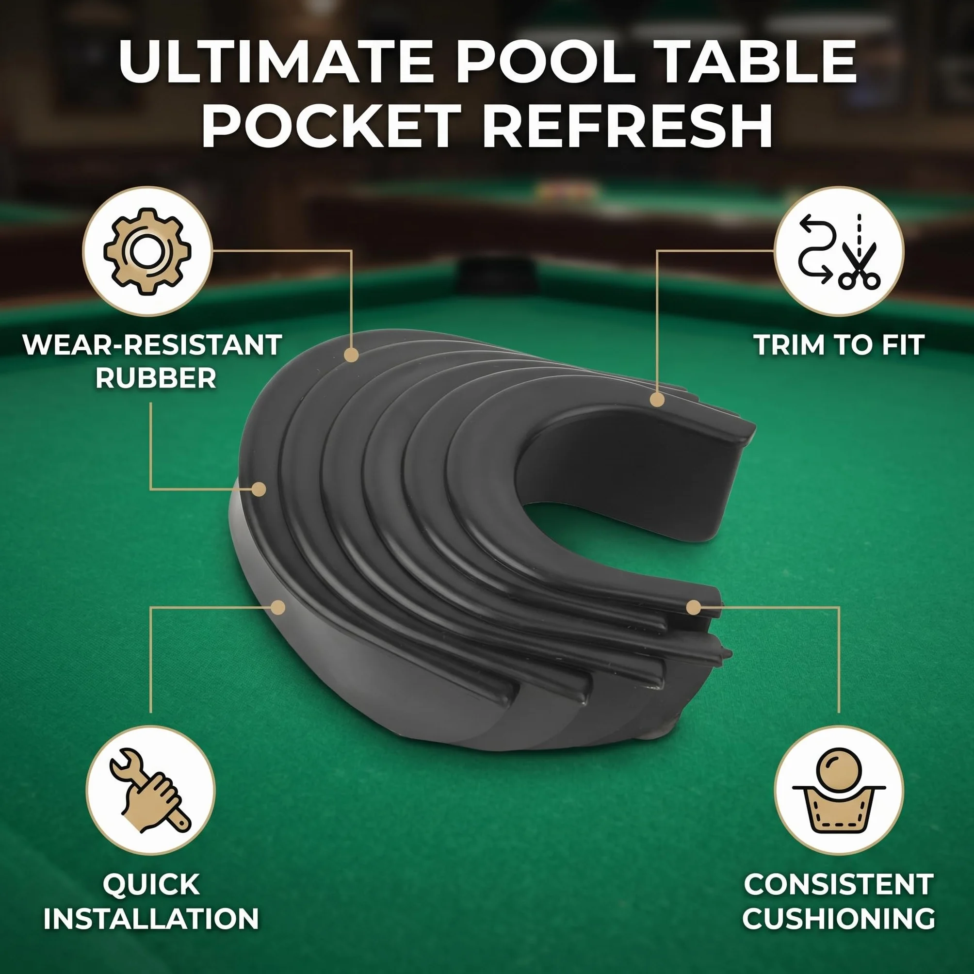 Akozon Juego de 6 Forros de Bolsillo de Goma para Mesa de Billar, Material Resistente