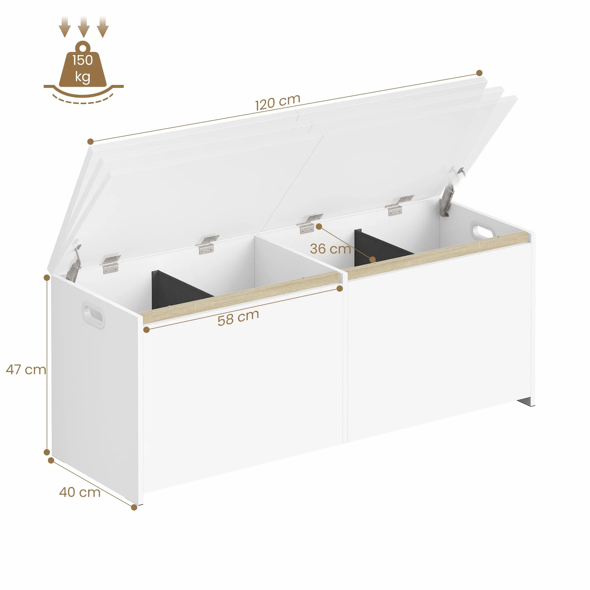 Hzuaneri 120cm Baul Almacenaje con Doble Puerta, Banco Espacio Interior, 40x120x47 cm, Blanco