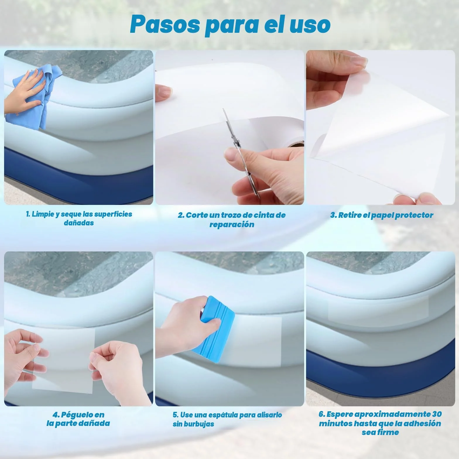 Ruban de réparation de Piscine 10 cm x 200 cm, Parches Piscina Bajo Agua pour Piscines, Liners, Matelas gonflables