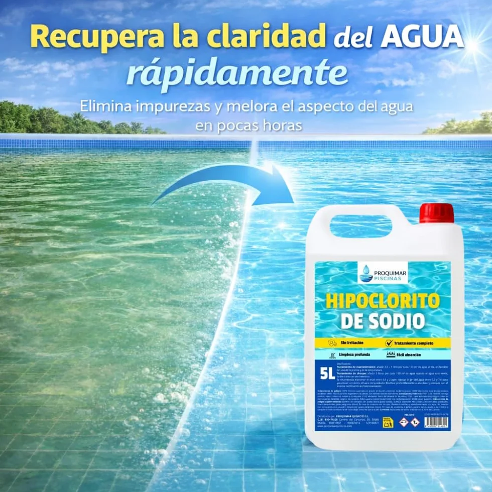 Hipoclorito de Sodio 5 litros Limpiador para Piscinas Saneamiento de Agua