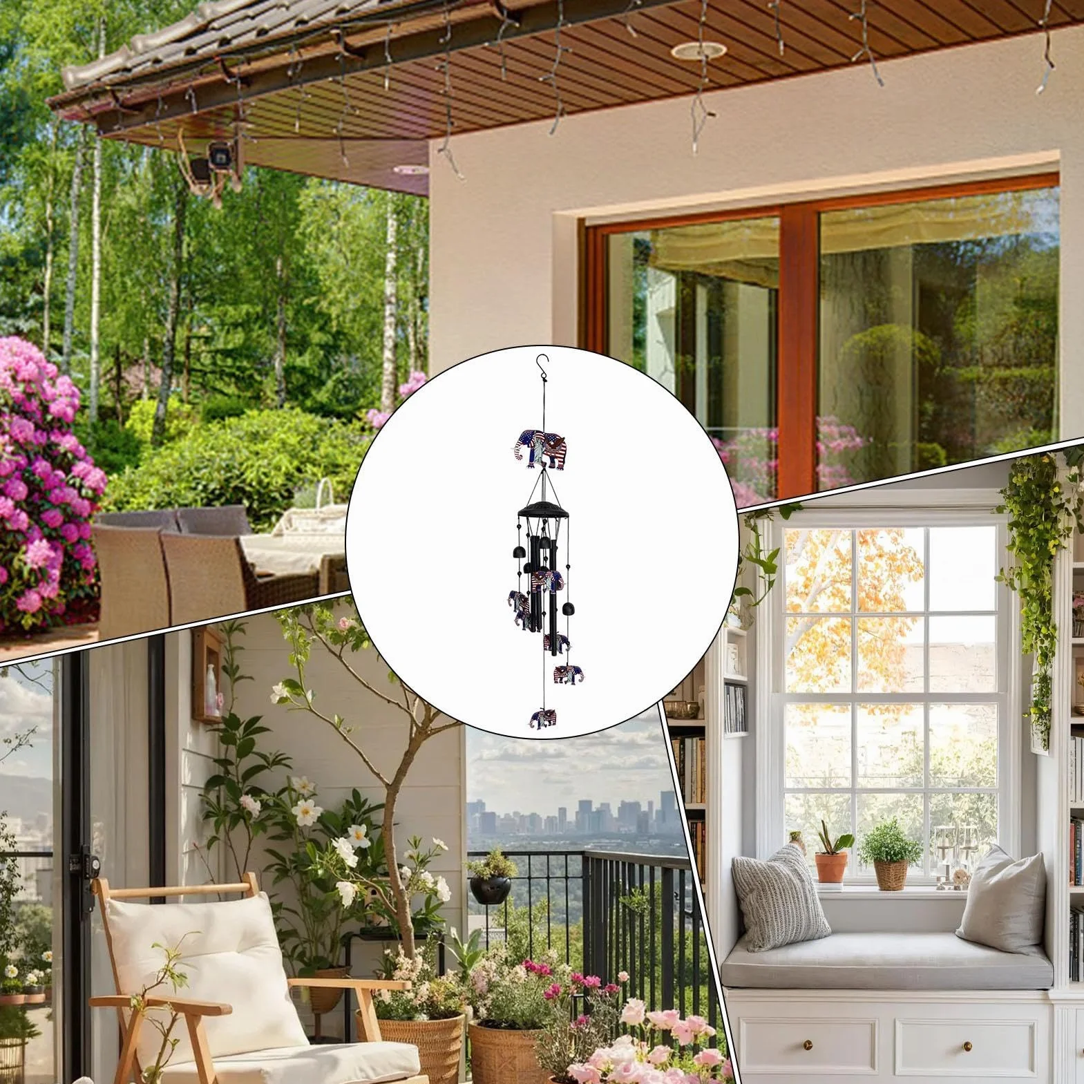 Carrillones De Viento Exterior Metal Retro Patriótico Con Gancho | Carillón de viento águila decoración exterior Para Jardín, Patio, Porche, Patio Trasero, Balcón, Familia, Propietarios Y