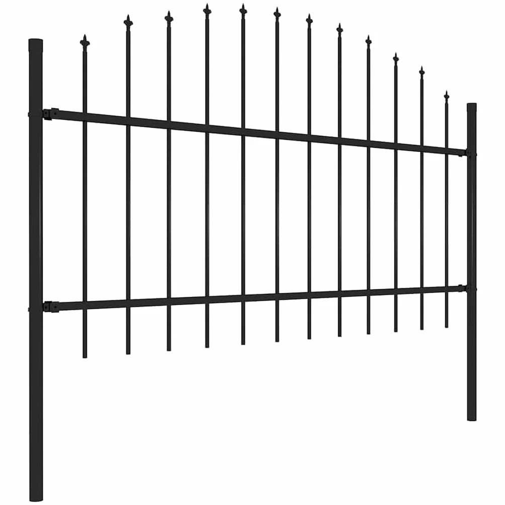 Valla de jardín Woerden con punta de lanza de acero, 170 x 125 cm, color negro, 1 valla y 2 postes, panel de valla estable para privacidad y seguridad