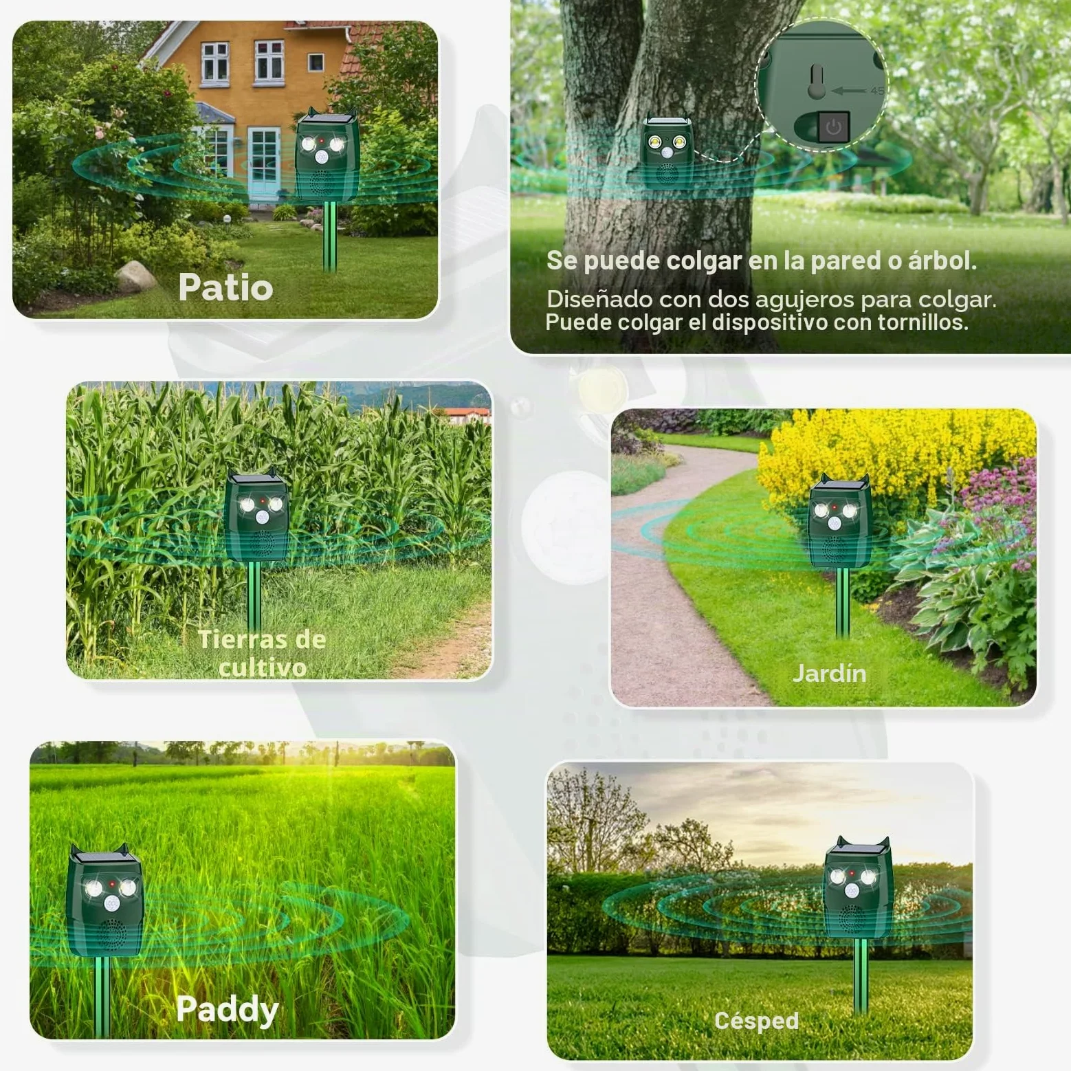 Repelente Gatos para jardín, Ahuyentador Gatos Ultrasónico con Detector de Movimiento, 3 Modos Ultrasónicos y Flash Pueden automáticamente Ahuyentador De Pajaros, Resistente a la Intemperie, Solar