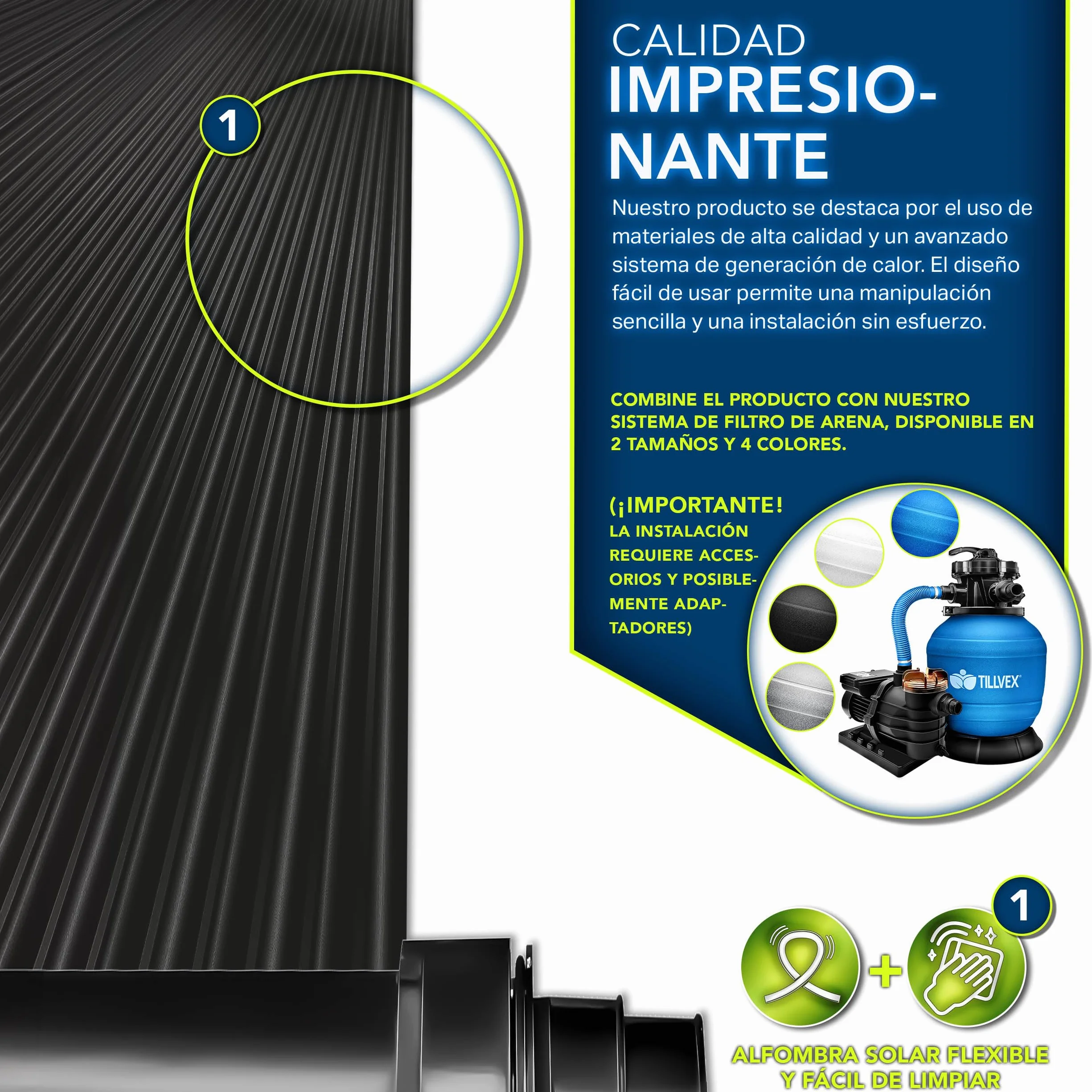 Tillvex Calefactor Solar para Piscina 76 x 300cm Panel Solar Calentador de Agua
