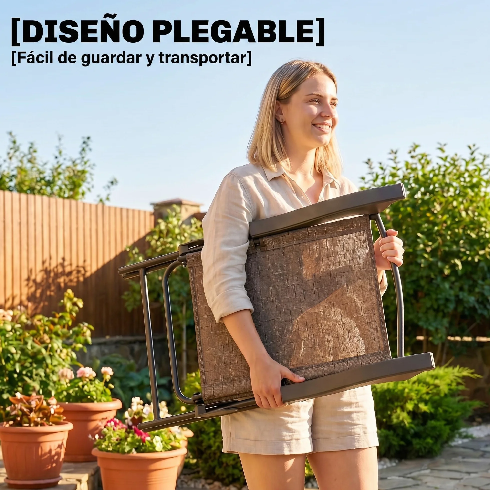 Outsunny Conjunto Mesa y 2 Sillas Jardín Exterior Plegable Respaldo Reclinable 4 Niveles Texteline Acero Marrón