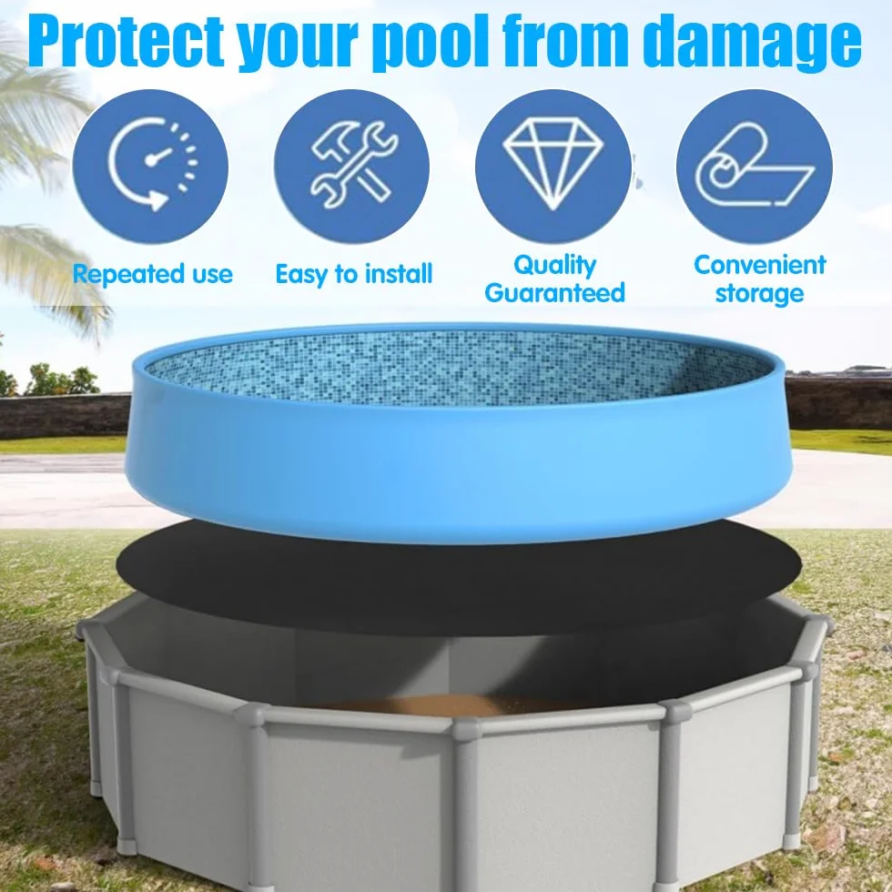Base de Piscina Redonda 10ft 305cm Lona de Suelo Antideslizante para Piscinas de Pie y Jacuzzis Negro