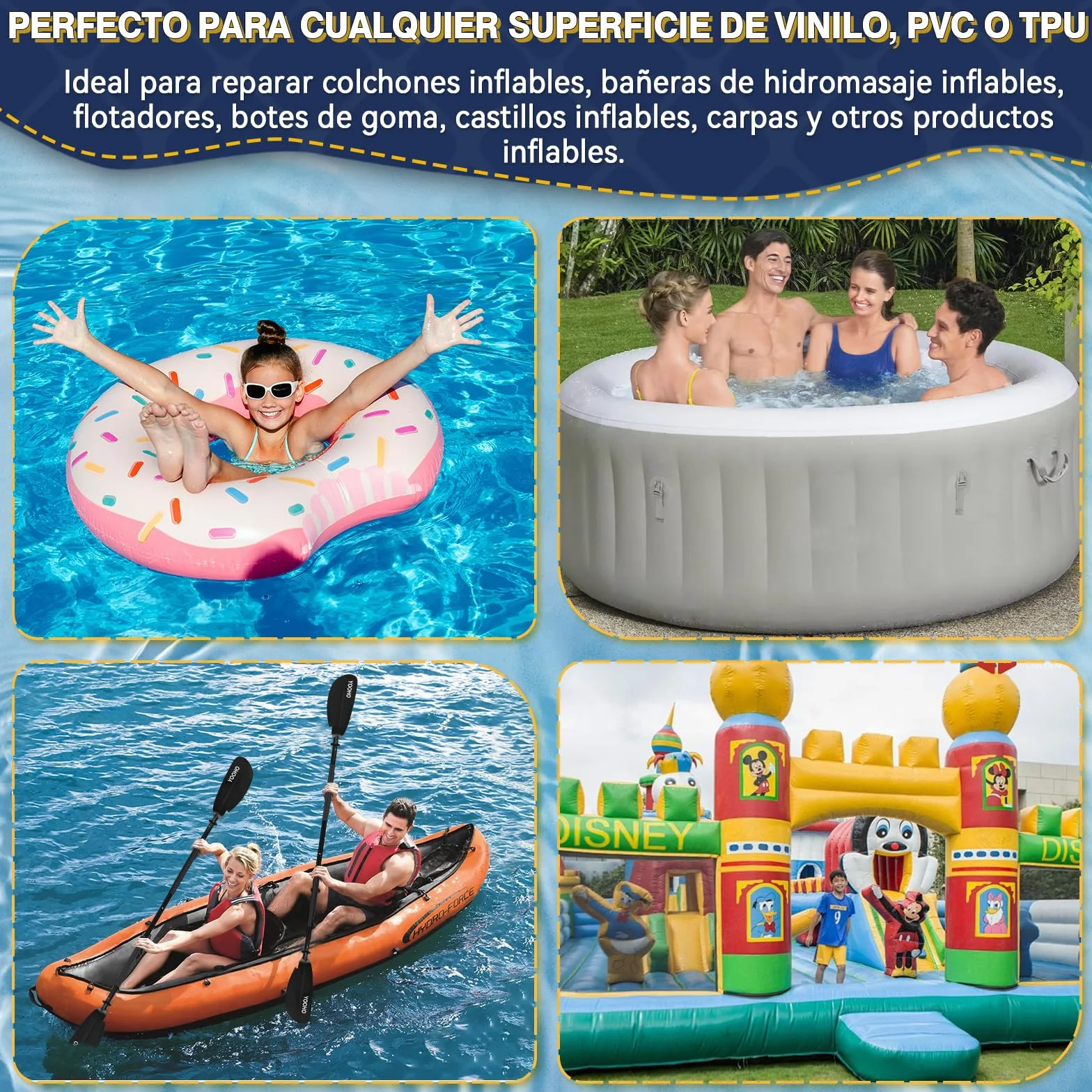 Kit de Parches Piscina Bajo Agua, Impermeables para Colchones Hinchables, PVC, Transparente, 60ML