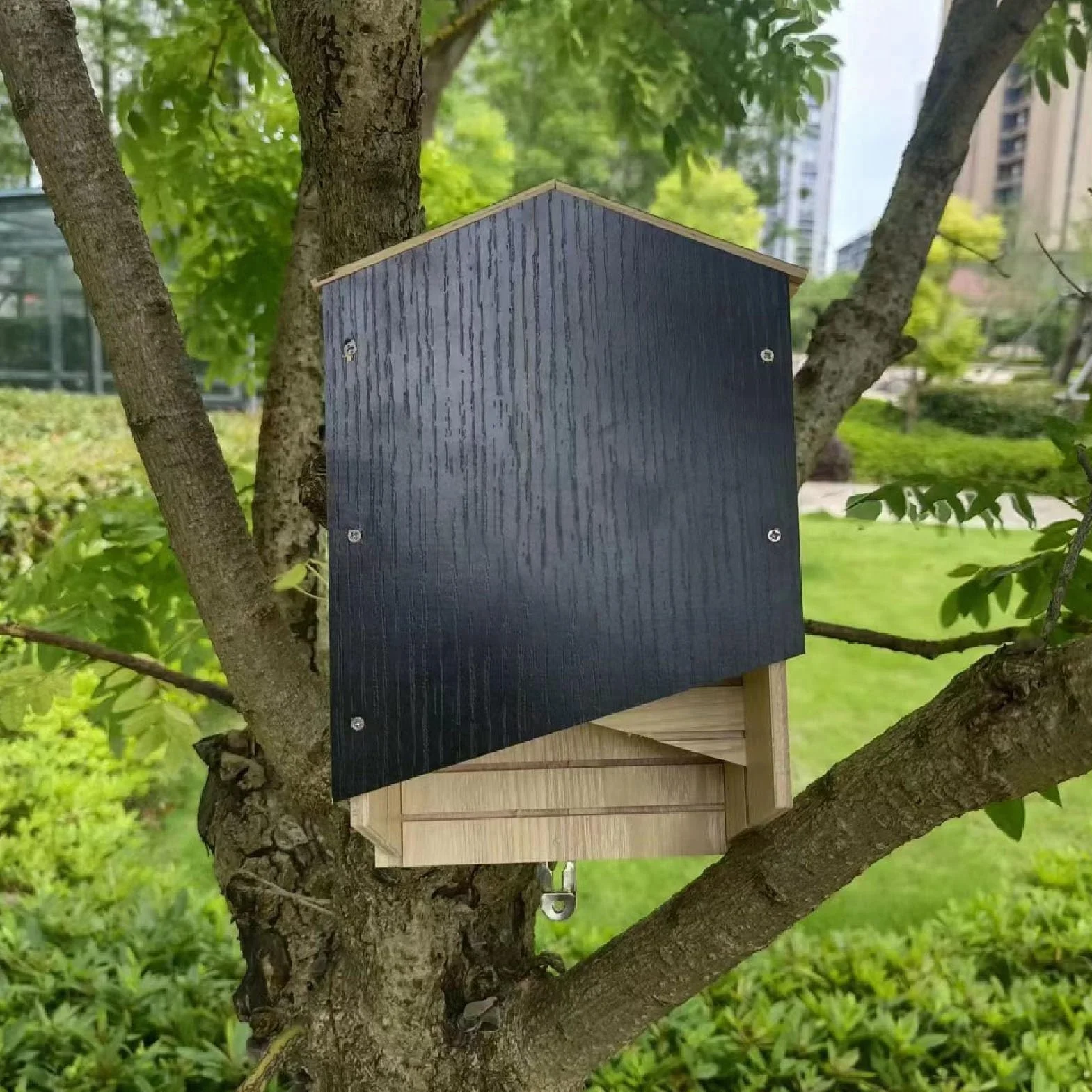Caja de Murciélagos, Impermeable, a Prueba de Viento, para Exteriores, Casa de Murciélagos, Cámara Doble de Madera, Respetuosa con el Medio Ambiente para Patio Jardinería