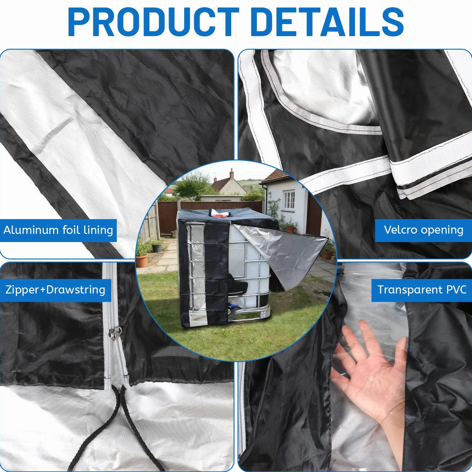 DBREAKS Cubierta para depósito IBC 1000 L Anti-UV Impermeable 120 x 100 x 116 cm Negro