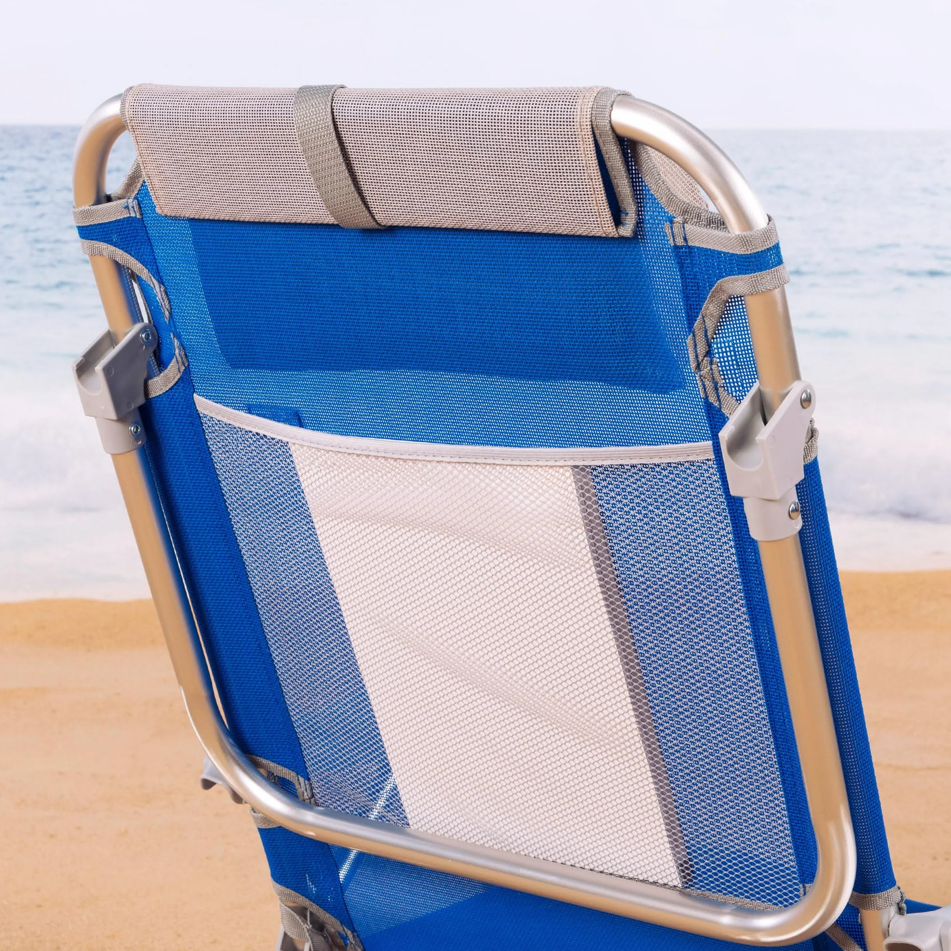 AKTIVE Pakiet 2 krzeseł plażowych składanych, 4 pozycje, niebieski, 110 kg, z poduszką