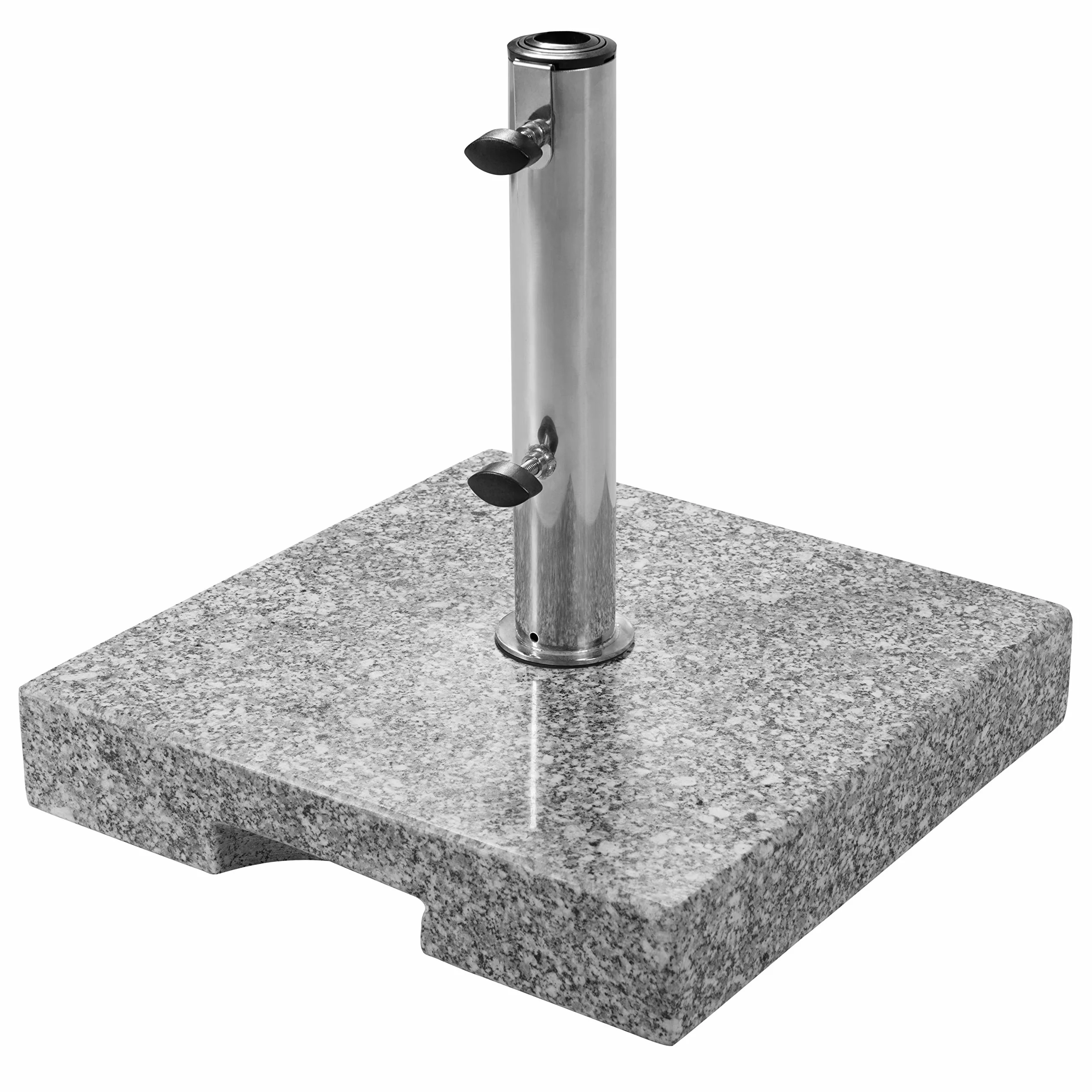 Doppler Base de Granito 25 kg - Soporte para sombrilla con Tubo de Acero Inoxidable - Cuadrado - 37cmx38cmx5,5 cm | Paragüero de granito pulido y tubo de acero inoxidable, máx. 200 cm de diámetro y tubo de 2,5-4,8 cm de diámetro
