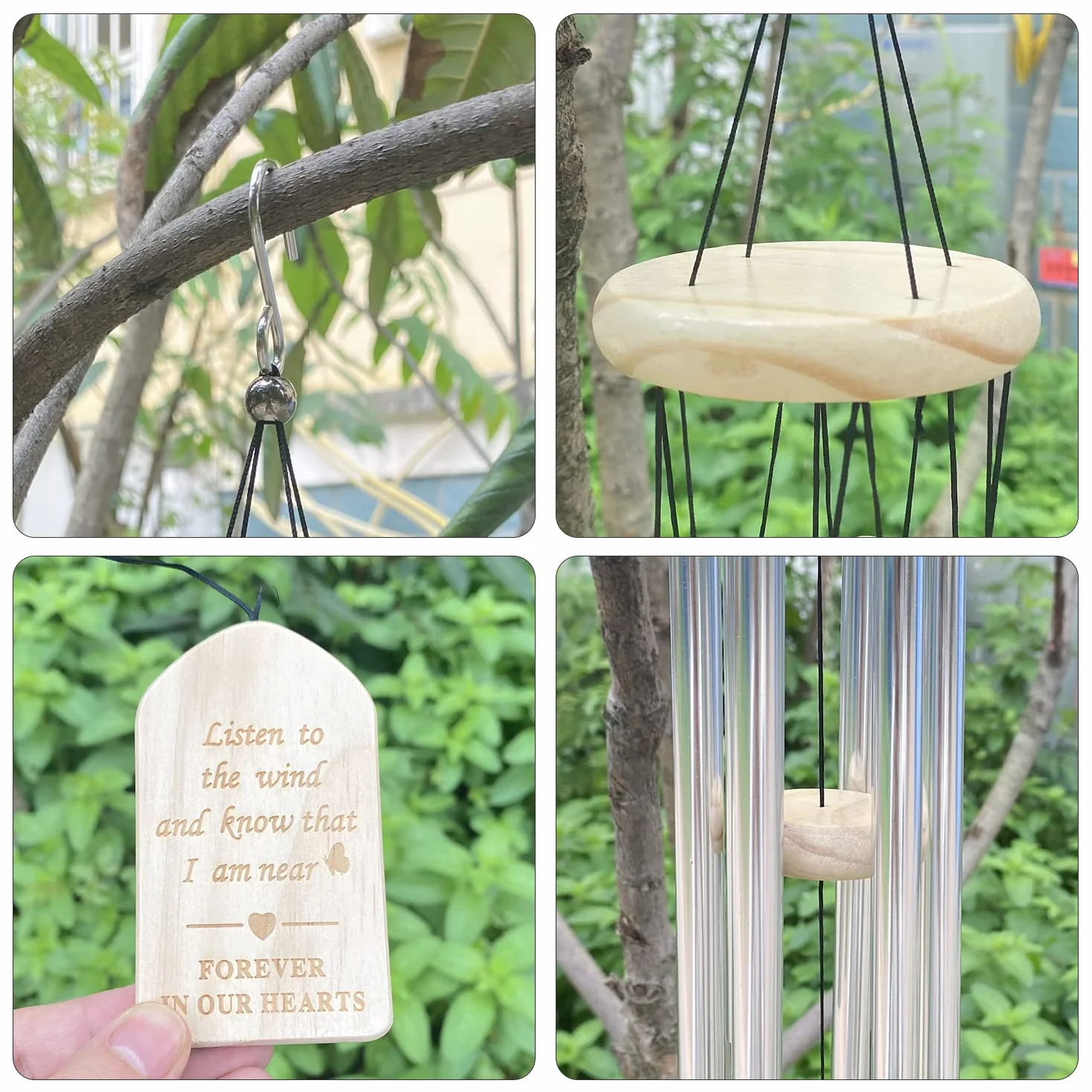 Carrillon de Viento Exterior 6 Tubos Aleacion Aluminio para Jardin Decoracion Hogar Plata