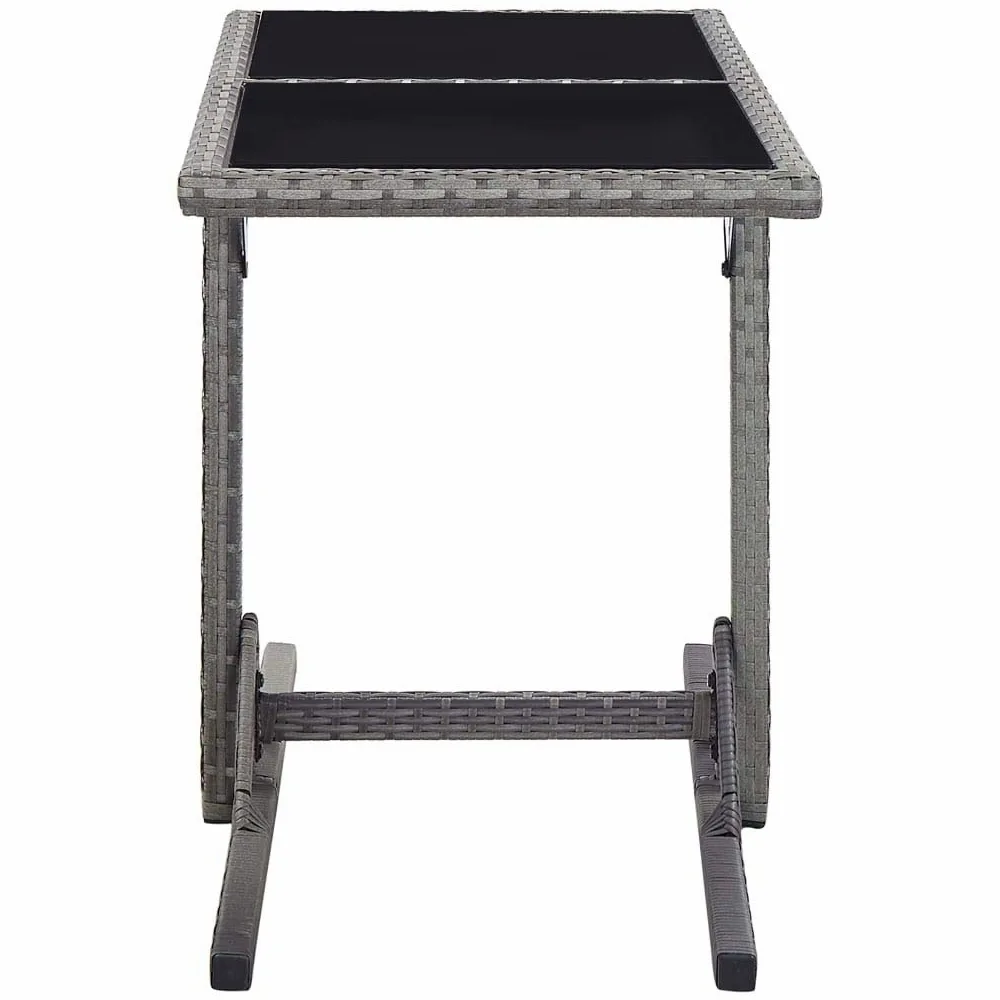 Mesa de jardín de ratán de polietileno con tablero de cristal, 110 x 53 x 72 cm, de color antracita, con estructura de acero, resistente al agua y fácil de limpiar, para jardín, terraza o