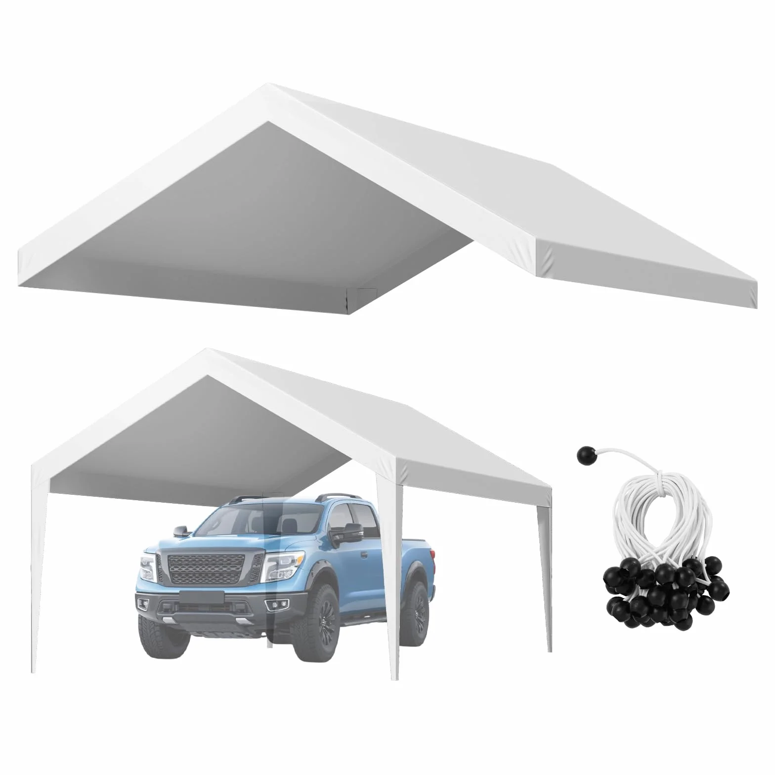 VEVOR Toldo de Repuesto para Cochera 6,09 x 3,65 m, Carpa de Garaje de Polietileno Resistente a los Rayos UV, Blanco