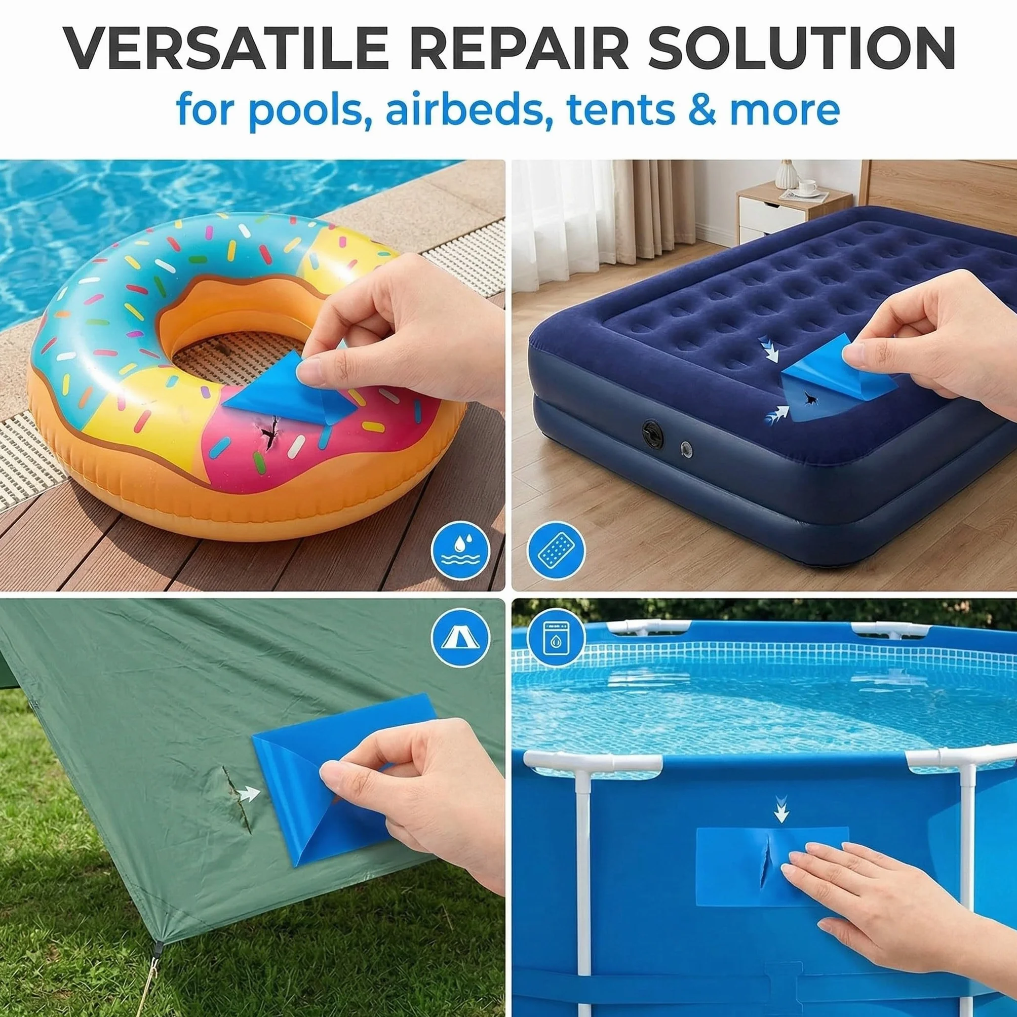 Kit de reparación de parches inflables para piscinas, colchones y botes