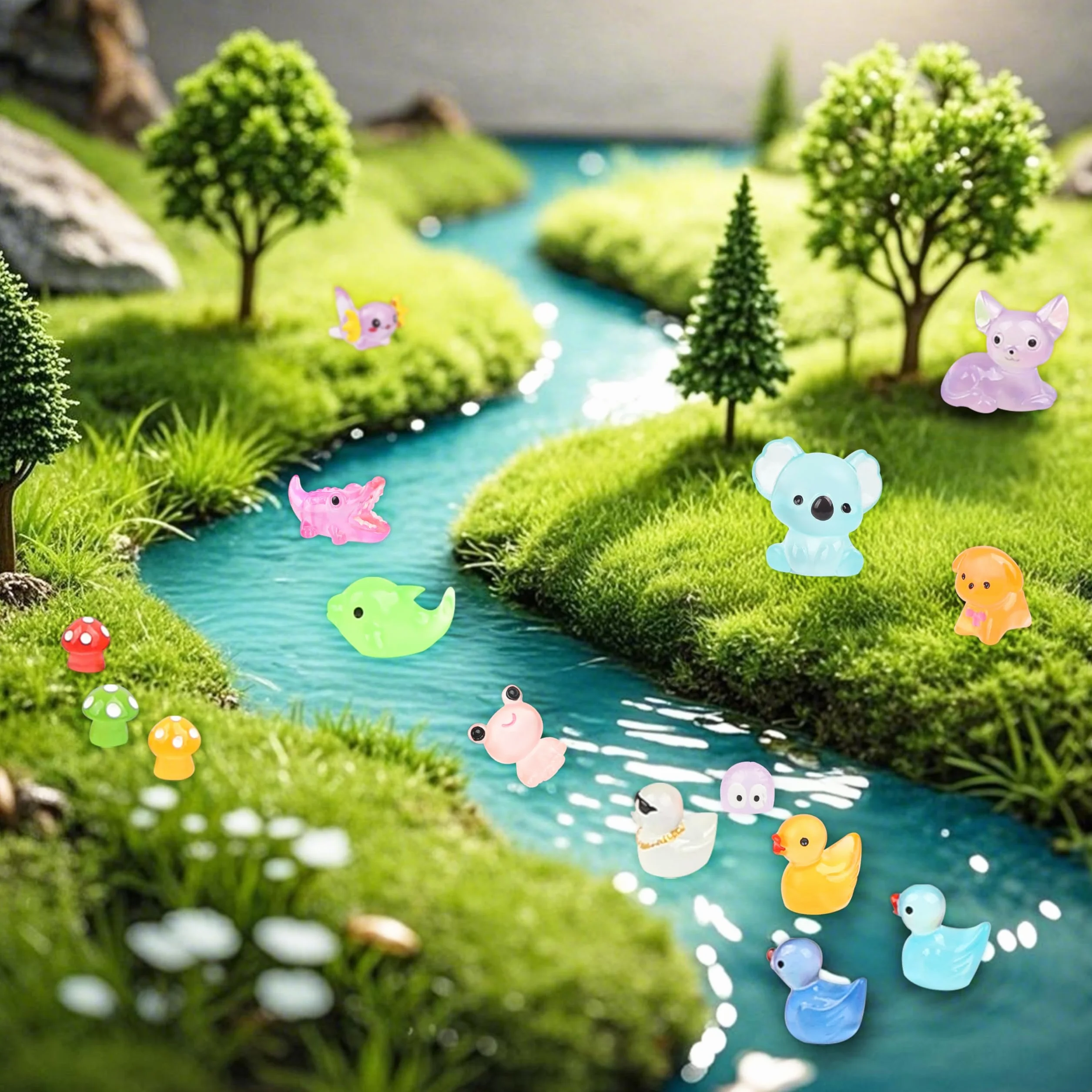Set 125 Mini Figuras Resina Animales Brillan Oscuridad Decoración Jardín Hadas Acuario