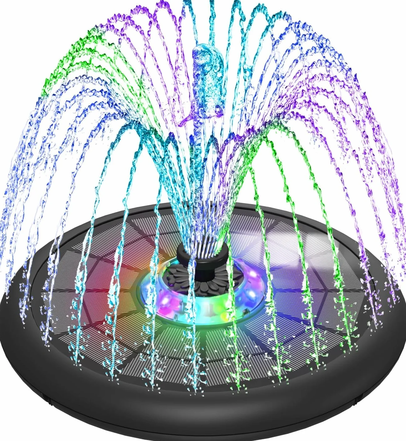 SZMP Fuente Solar, 5W 10 Luces, 4000mAh Baterías Bomba de Agua Solar con 7 Boquillas & 4 Fijadores Estanque de Jardín Fuente, Baño de Pájaros, Recipiente para Peces