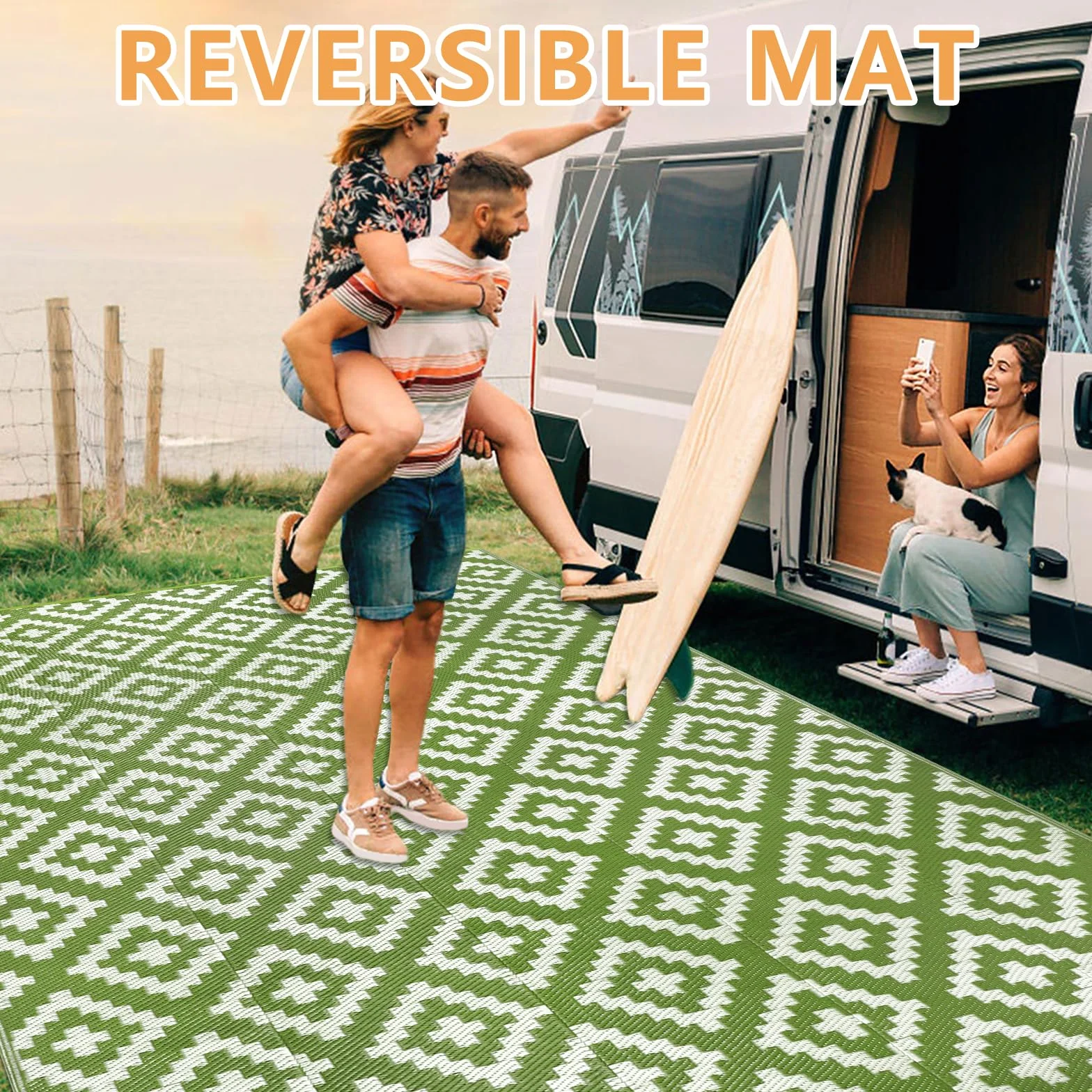 Alfombra de Exterior Homcomodar 180x270cm Paja Plástico Resistente a UV Impermeable Reversible Verde