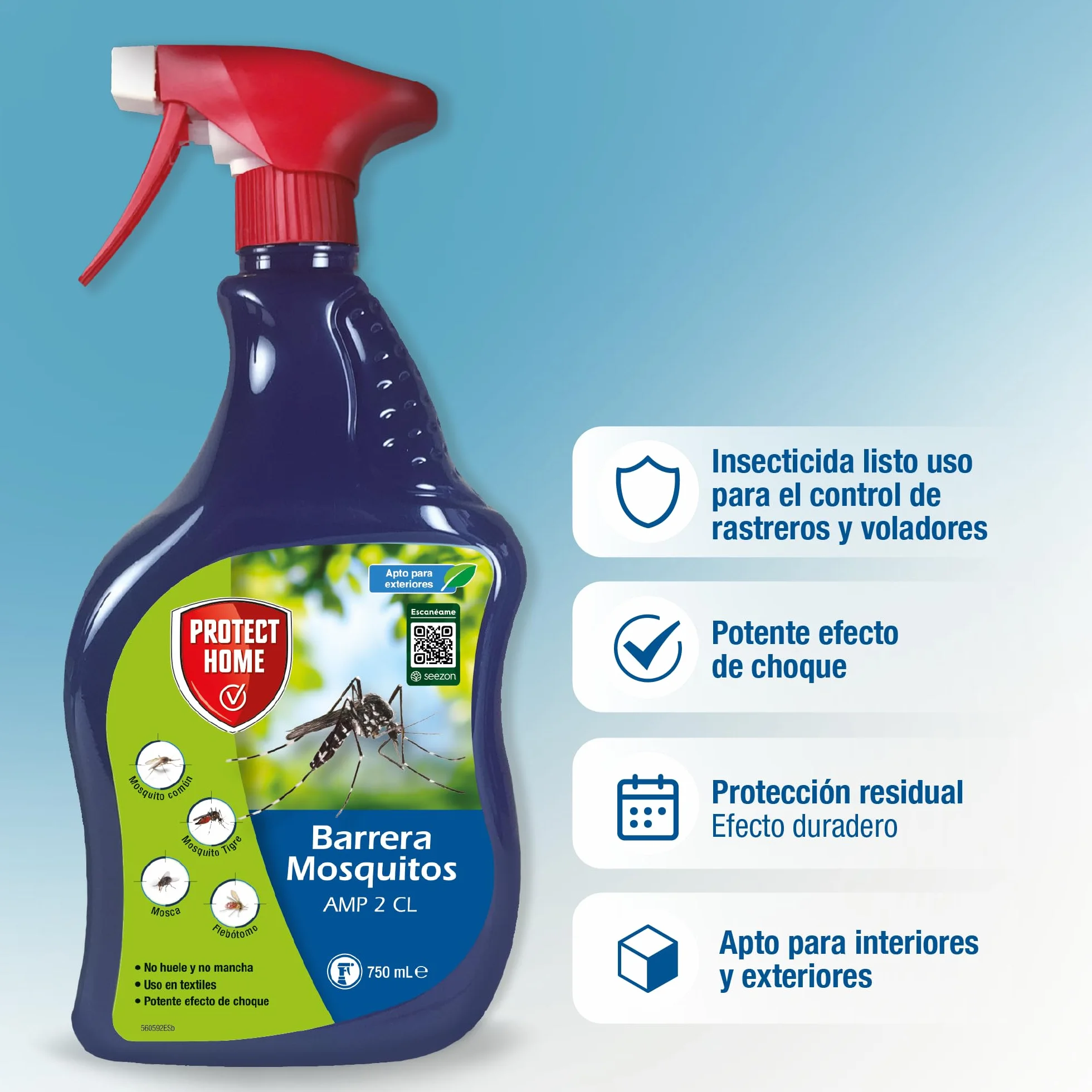 PROTECT HOME Insecticida Barrera de Protección Total Control Mosquitos y Moscas para Exteriores Interiores Textiles
